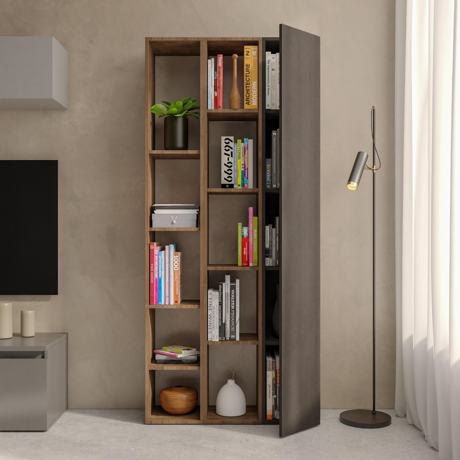 Libreria 83x185h cm 3 elementi con vani a giorno mercure e anta lava - Clary
