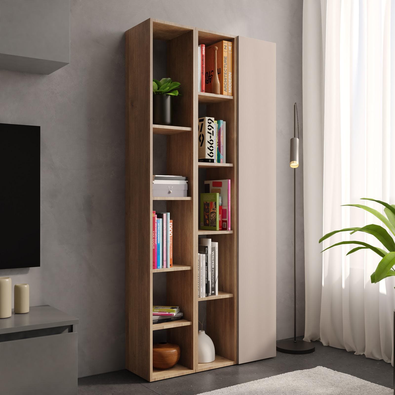 Libreria 83x185h cm 3 elementi con vani a giorno mercure e anta cashmere - Clary