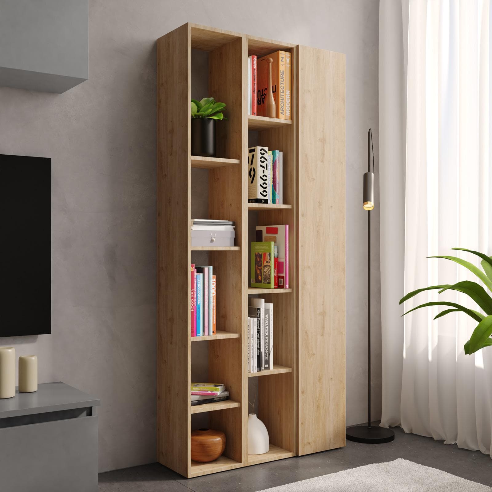 Libreria 83x185h cm 3 elementi cadiz con vani a giorno e anta - Clary