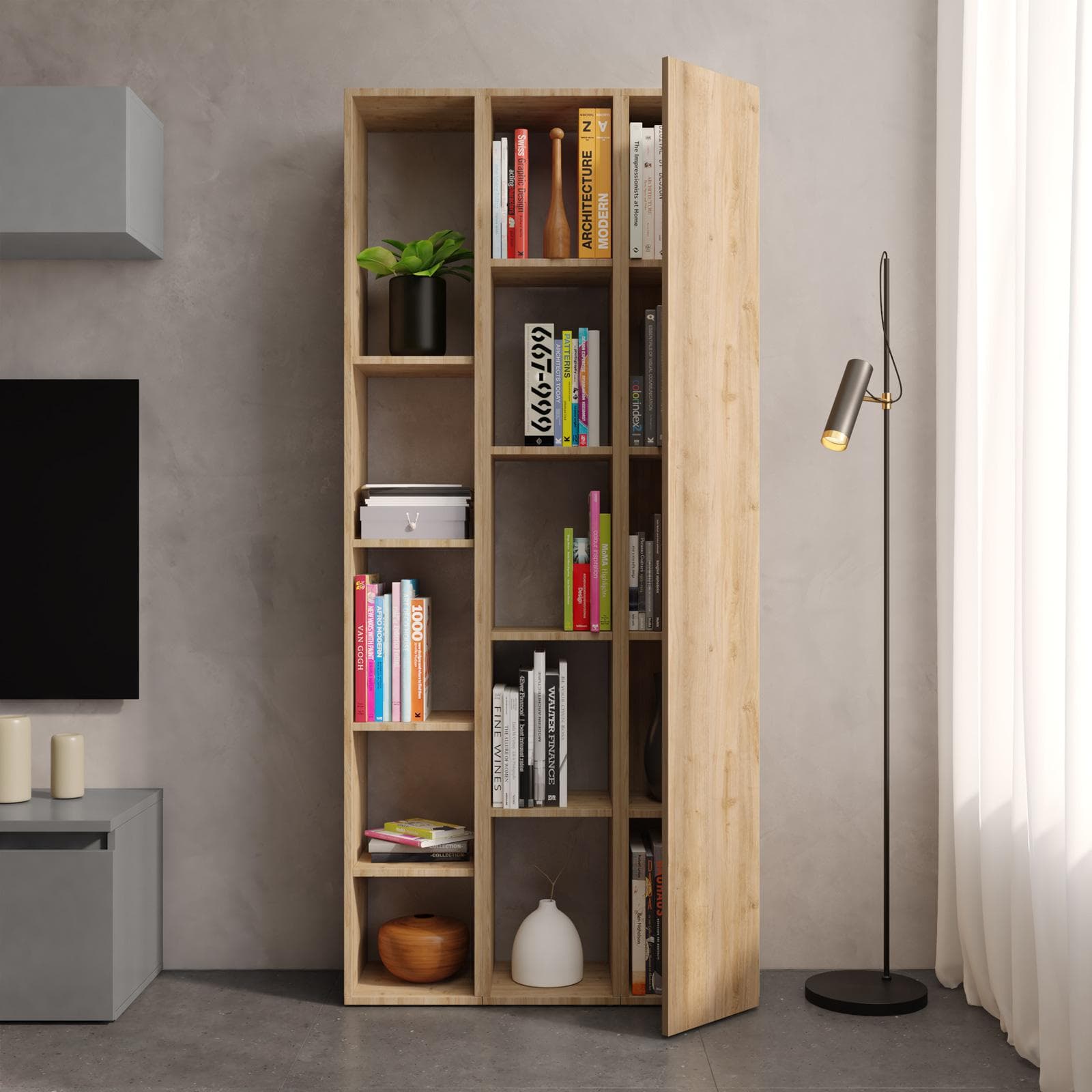 Libreria 83x185h cm 3 elementi cadiz con vani a giorno e anta - Clary
