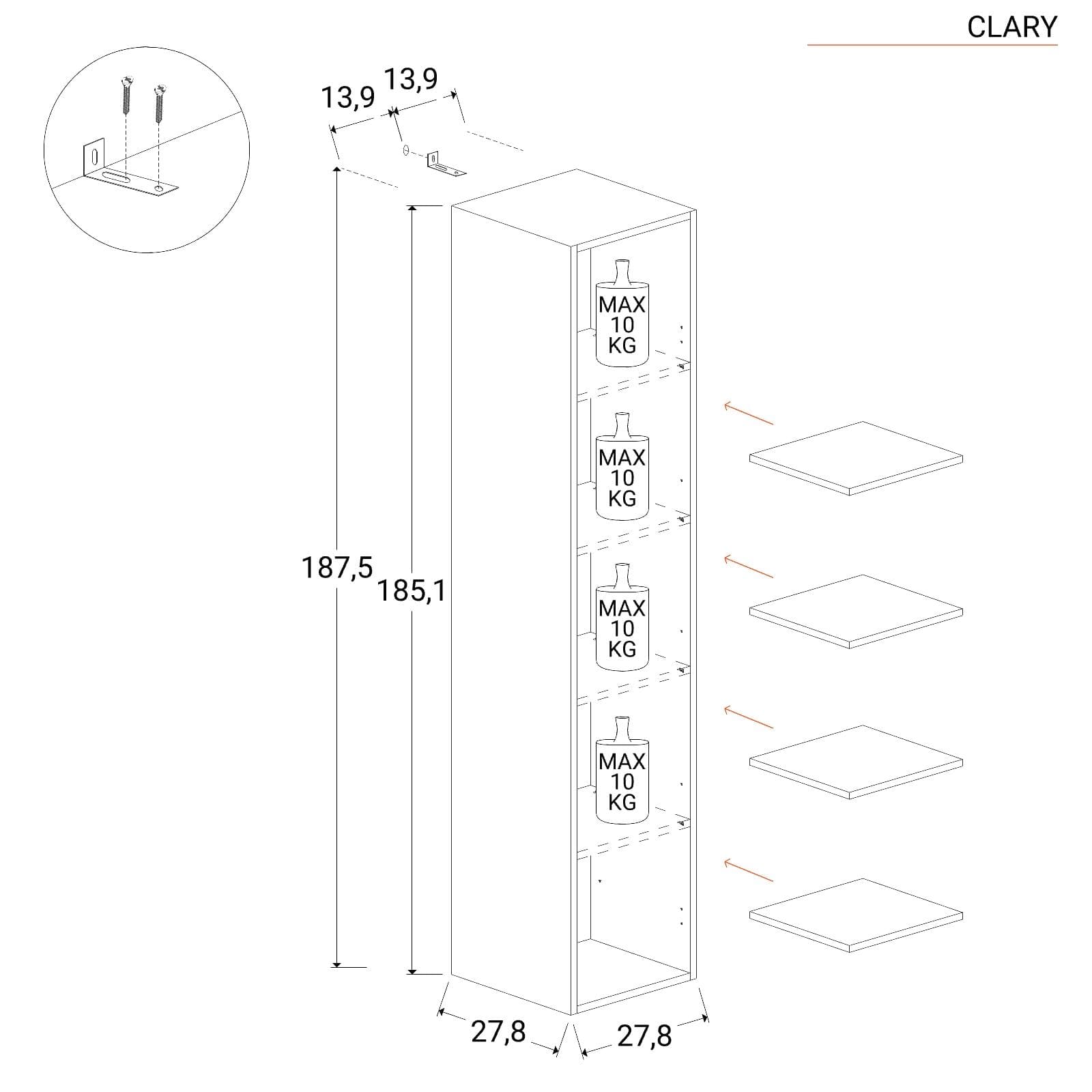 Libreria 83x185h cm 3 elementi cadiz con vani a giorno e anta - Clary