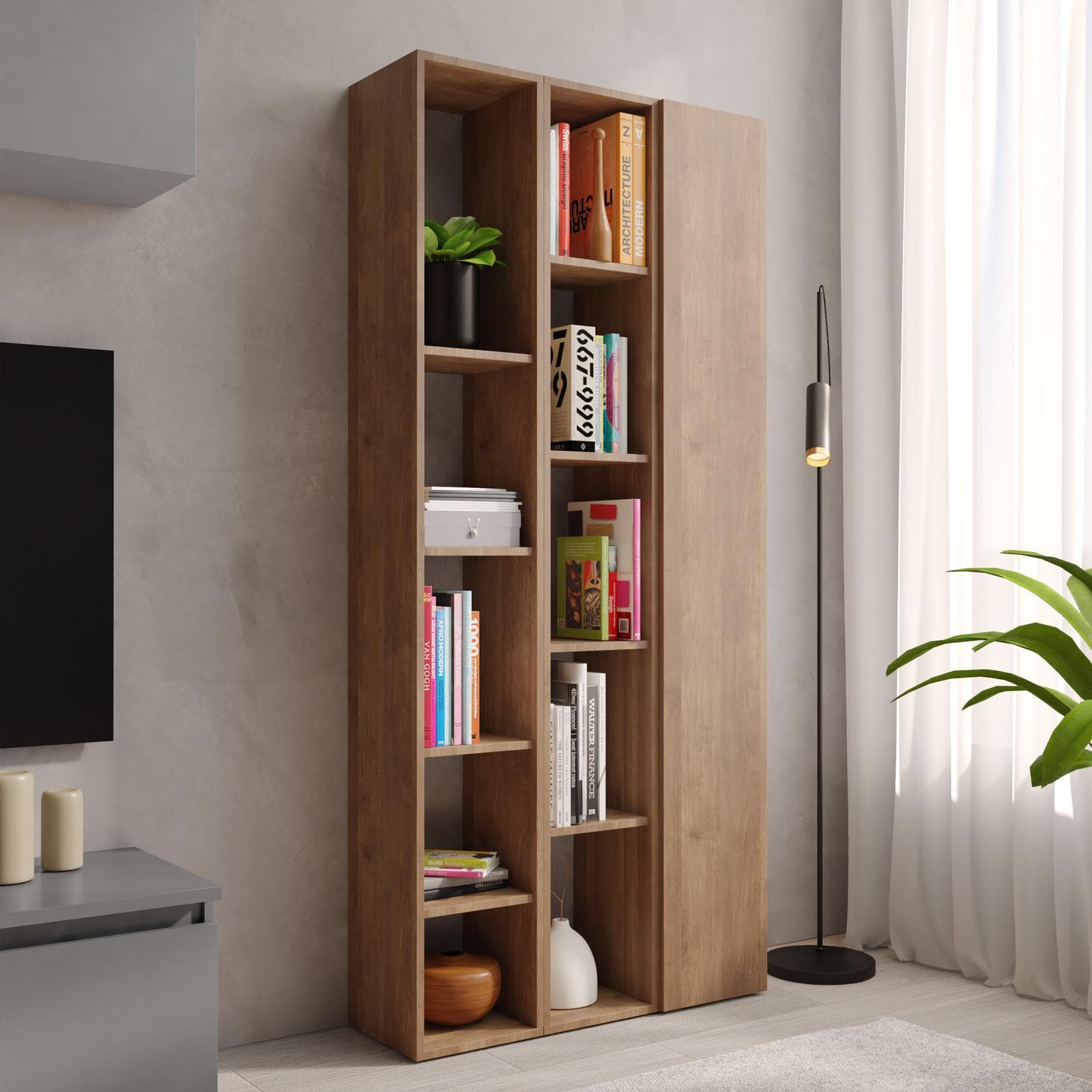 Libreria 83x185h cm 3 elementi mercure con vani a giorno e anta - Clary
