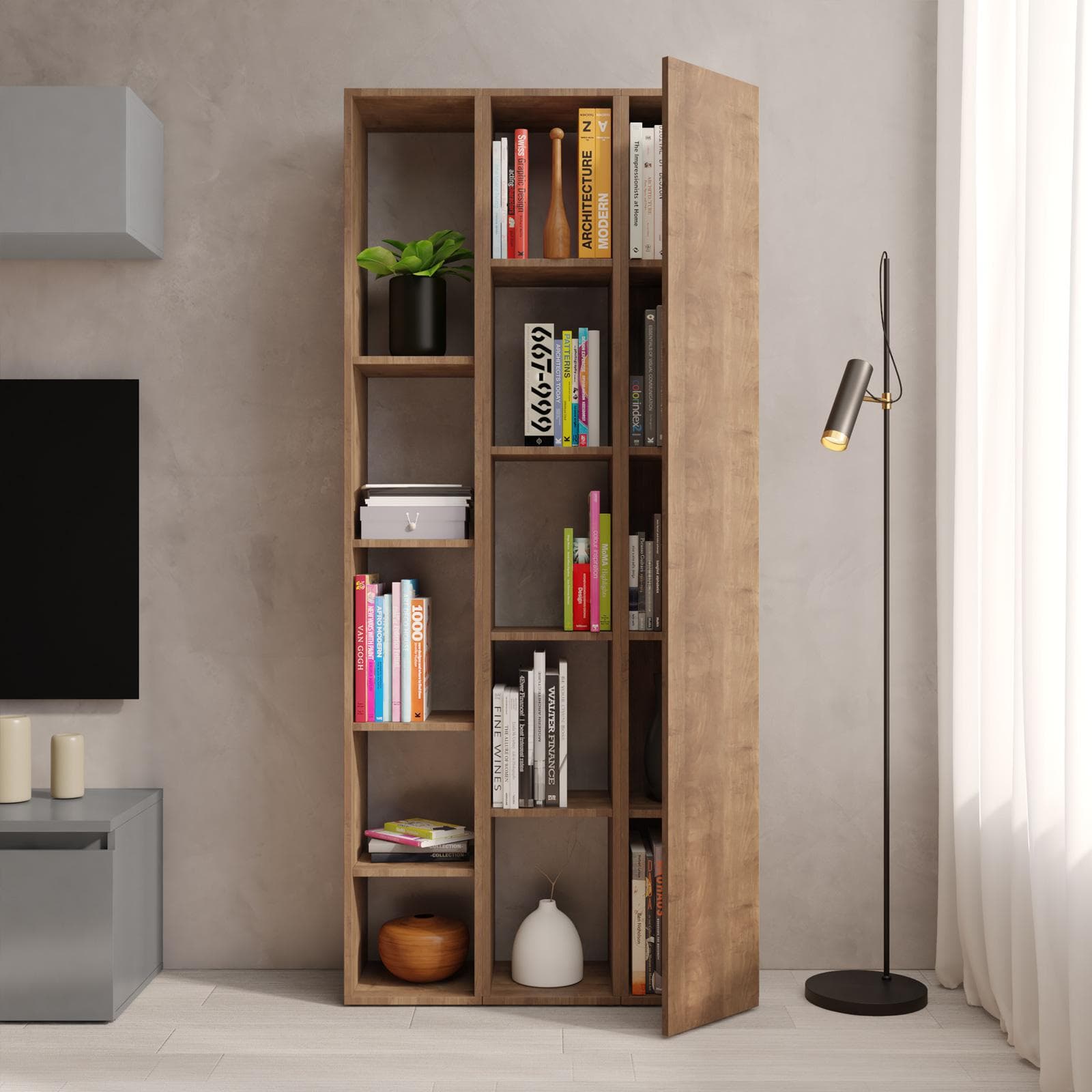 Libreria 83x185h cm 3 elementi mercure con vani a giorno e anta - Clary