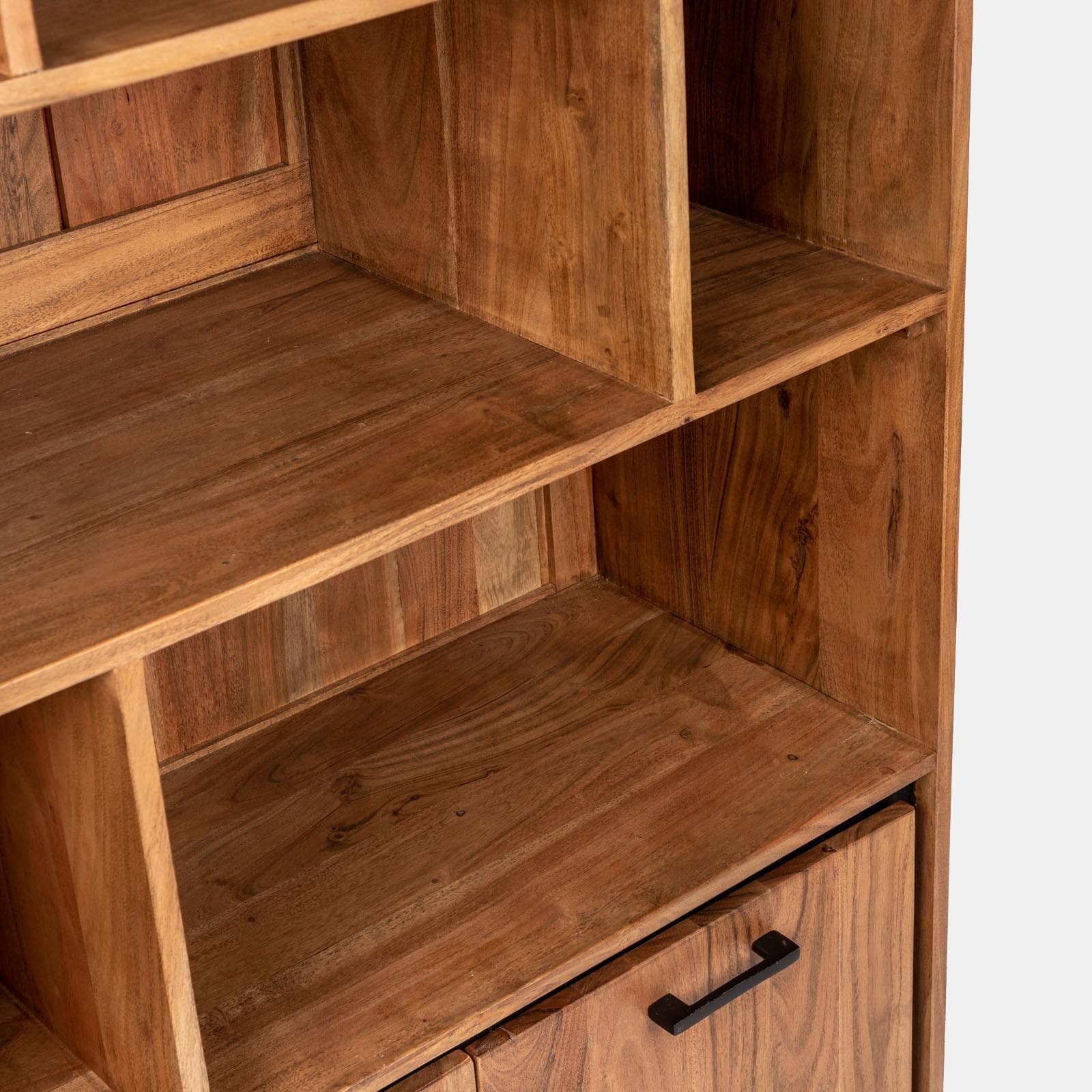 Libreria 88x195h cm in legno di acacia e metallo nero con 2 ante - Freia Stone