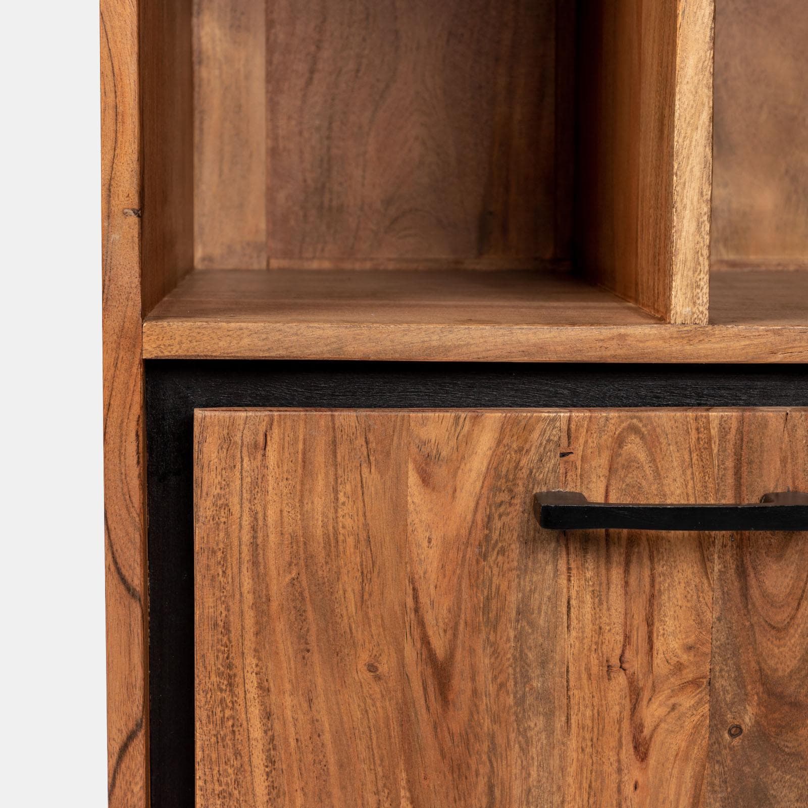 Libreria 88x195h cm in legno di acacia e metallo nero con 2 ante - Freia Stone