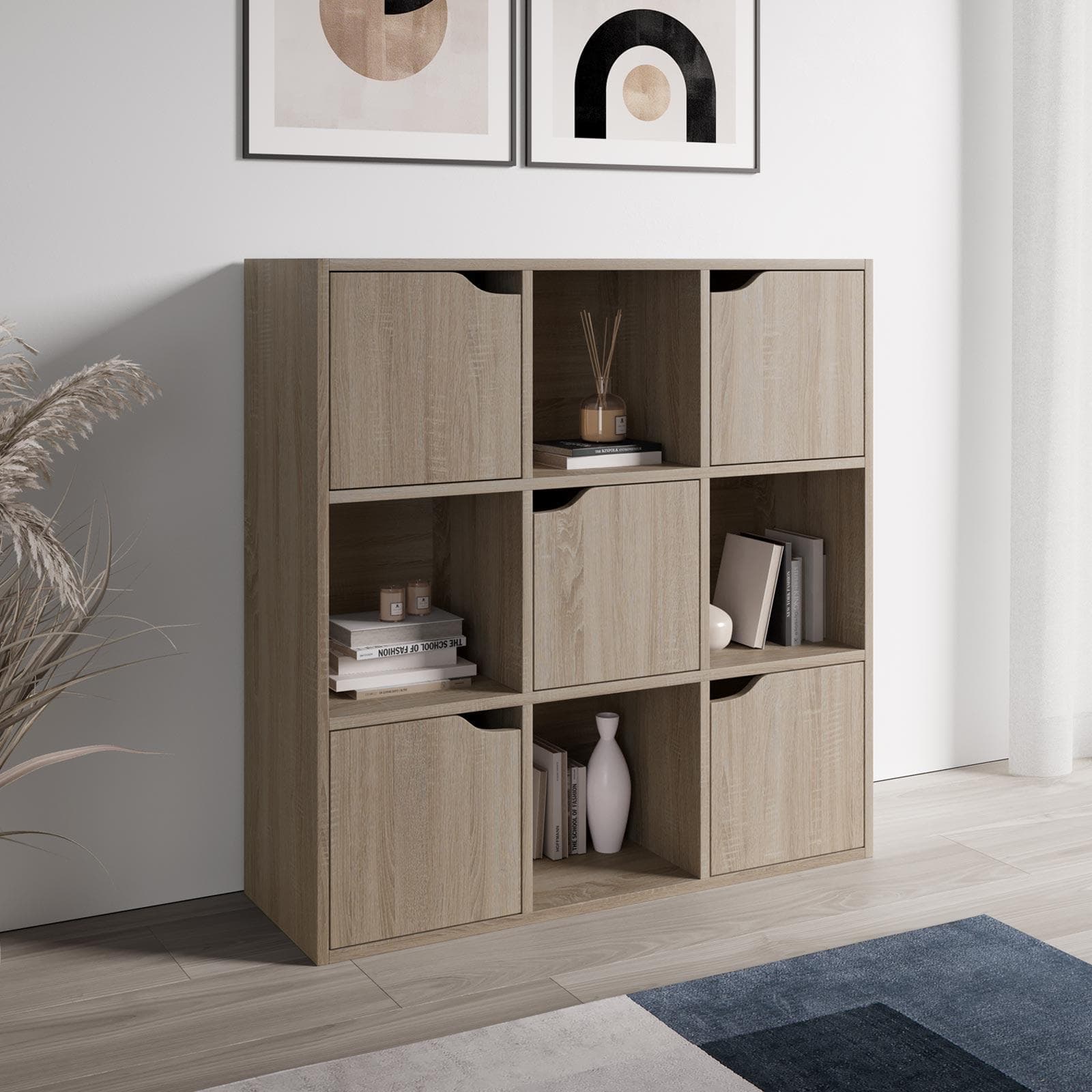 Libreria 89x90h cm finitura rovere con ante e vani - Artik