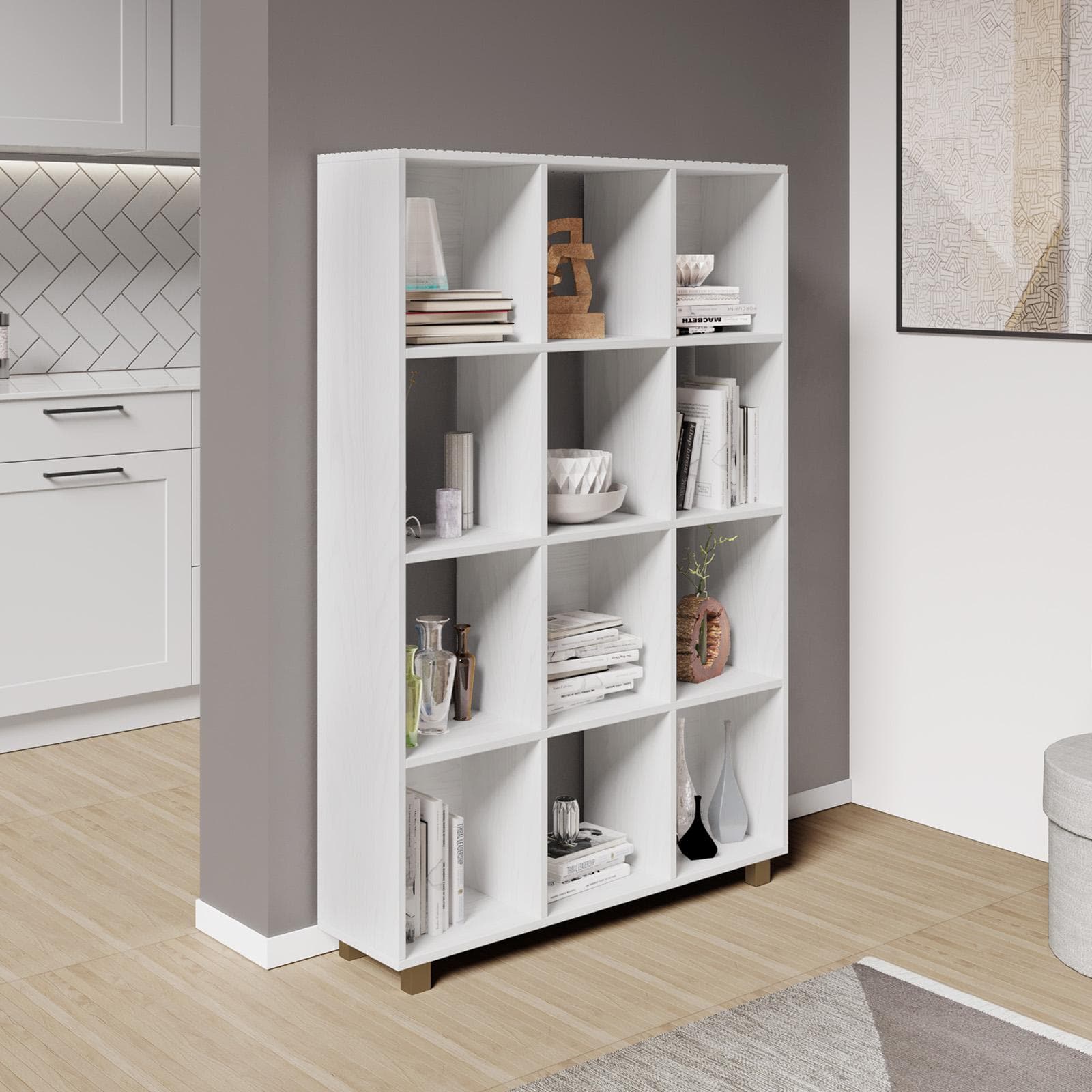 Libreria 90x131 h cm bianco effetto legno - Elvira