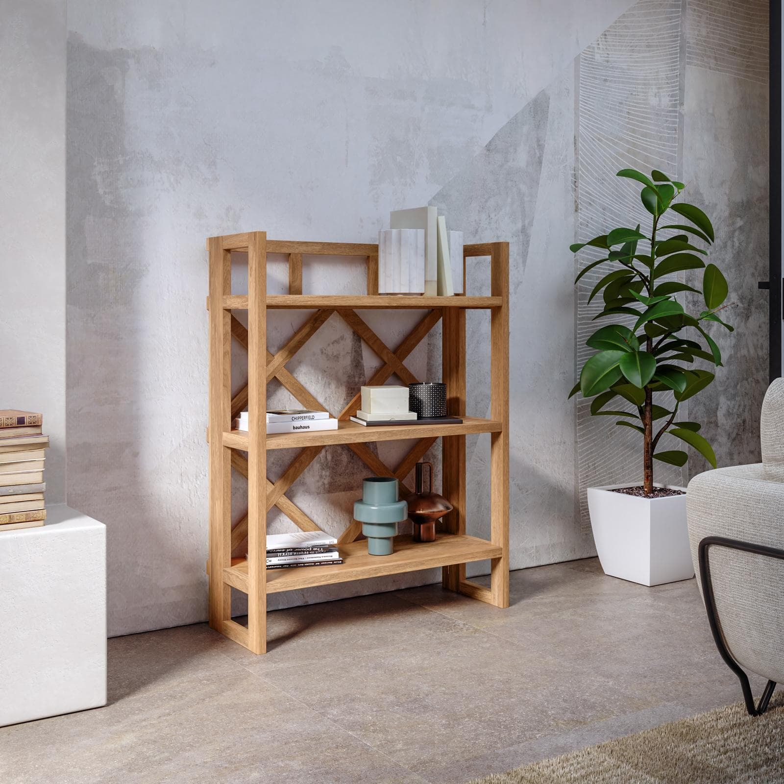 Libreria 90x175h cm con ripiani in legno di acacia - Cadark