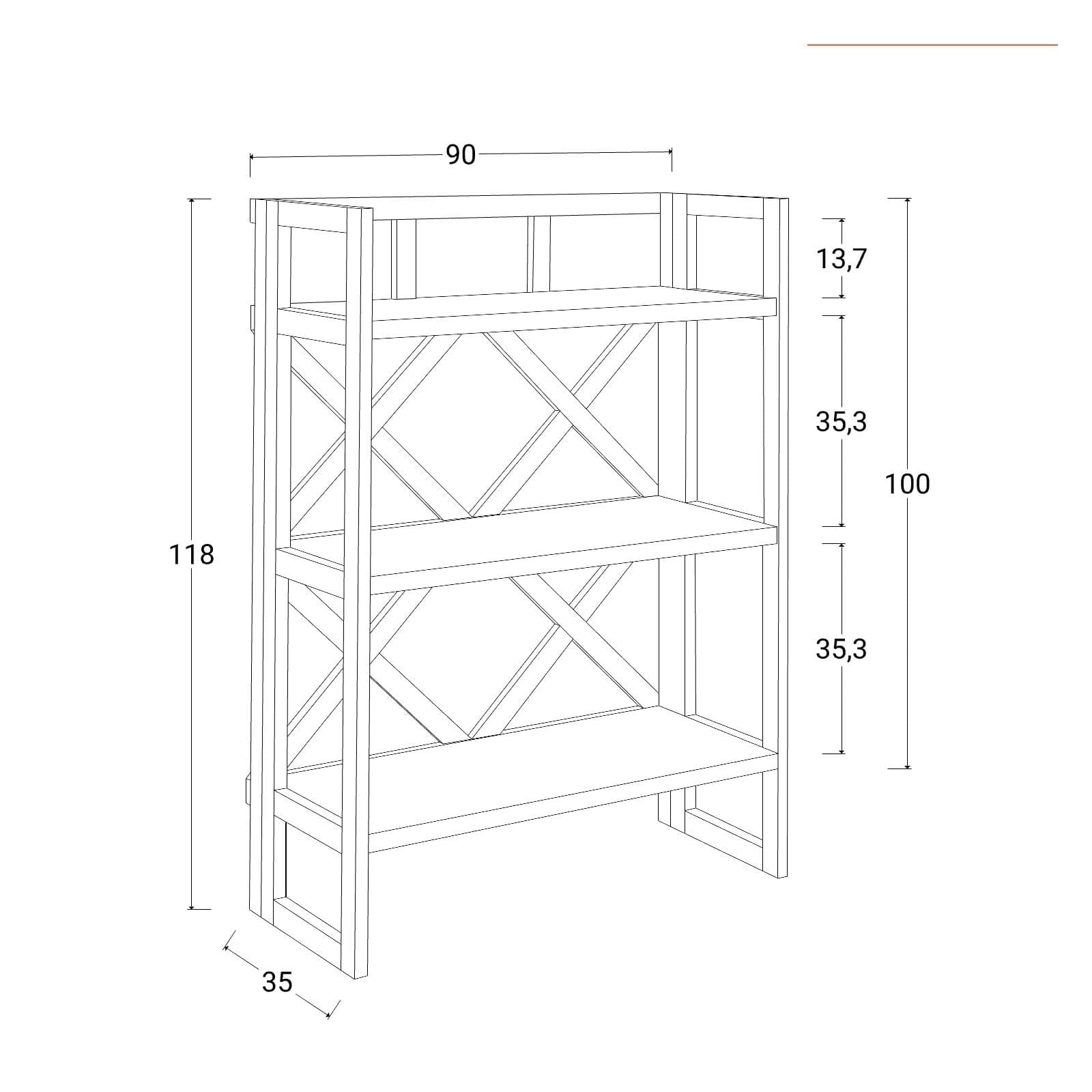 Libreria 90x175h cm con ripiani in legno di acacia - Cadark