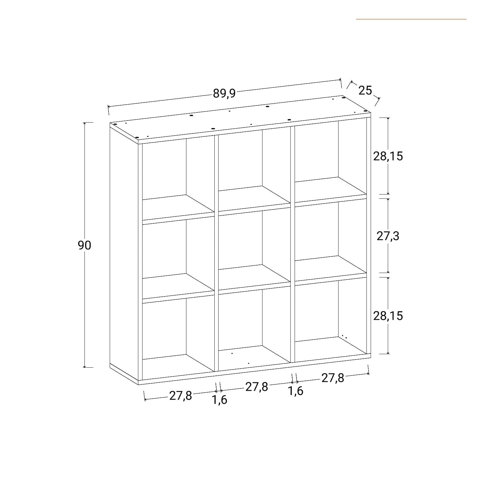 Libreria 90x90h cm rovere wotan con 9 vani - Kayros