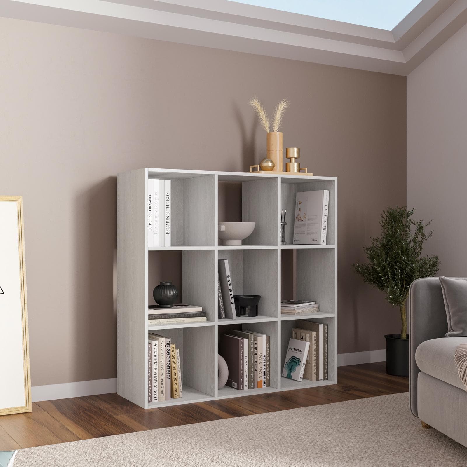 Libreria 91x91h cm bianco effetto legno con 9 vani - Realm