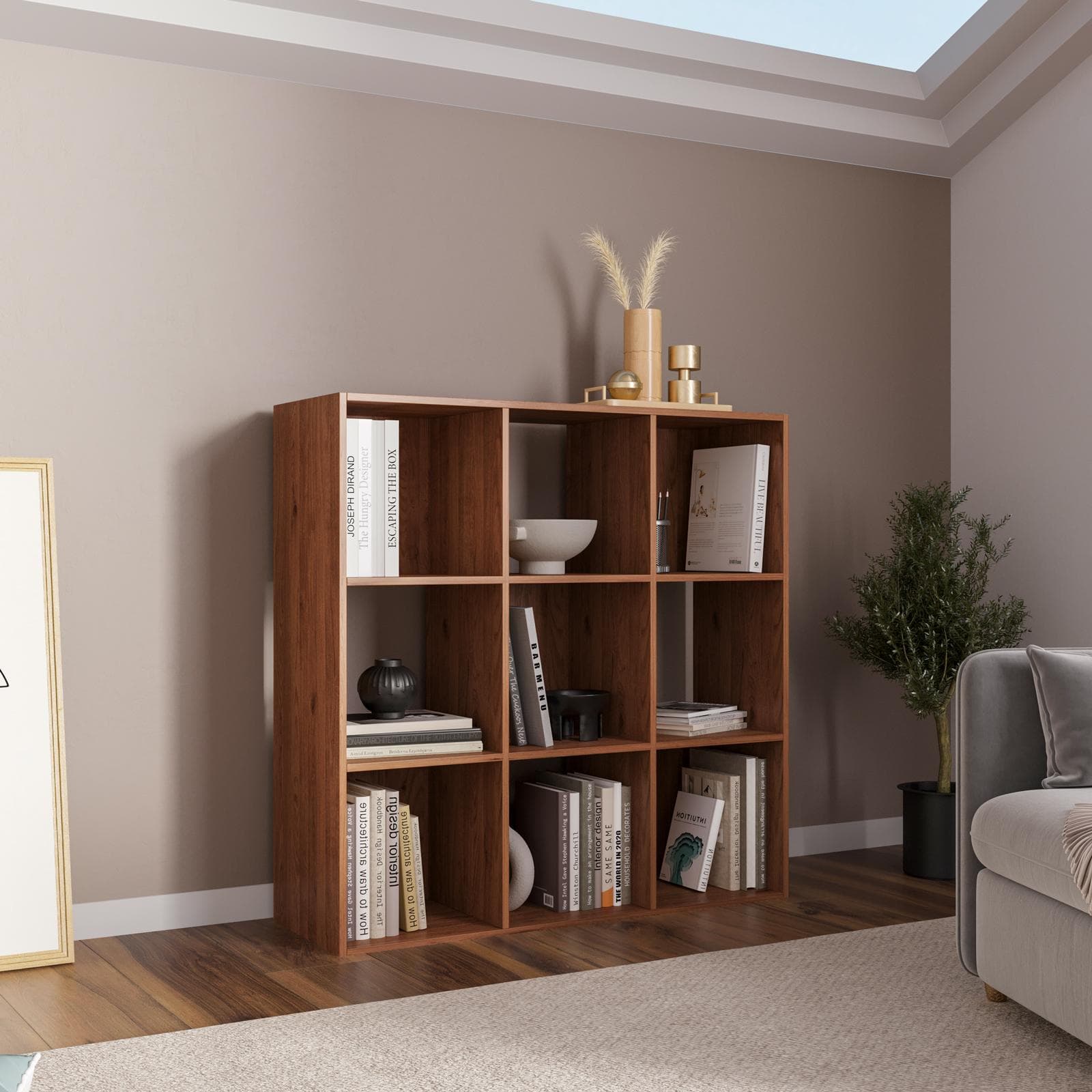 Libreria 91x91h cm effetto rovere gibran con 9 vani - Realm
