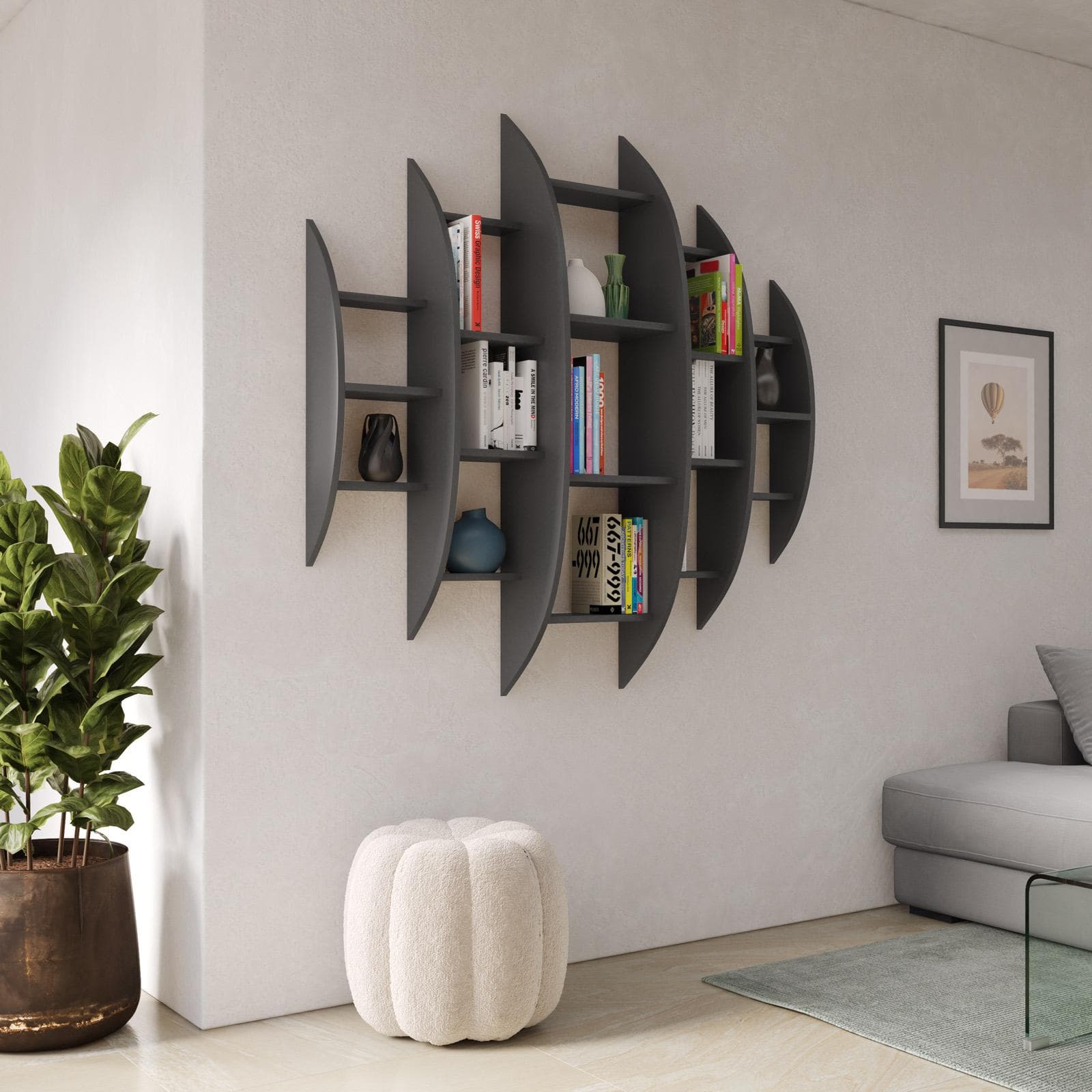 Libreria a muro sospesa 146x147h cm in legno antracite - Carelia