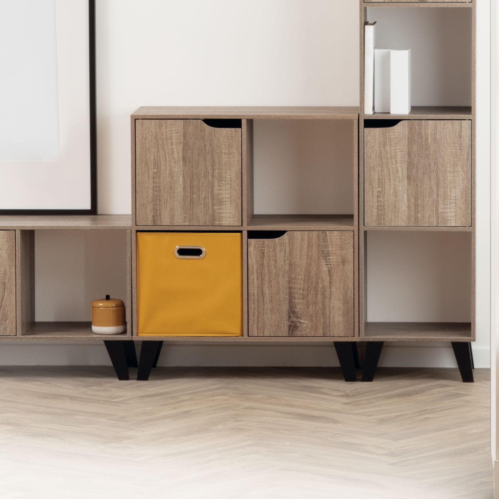 Libreria bassa 68x80h cm in legno effetto rovere naturale con 2 ante e gambe nero - Bouderie