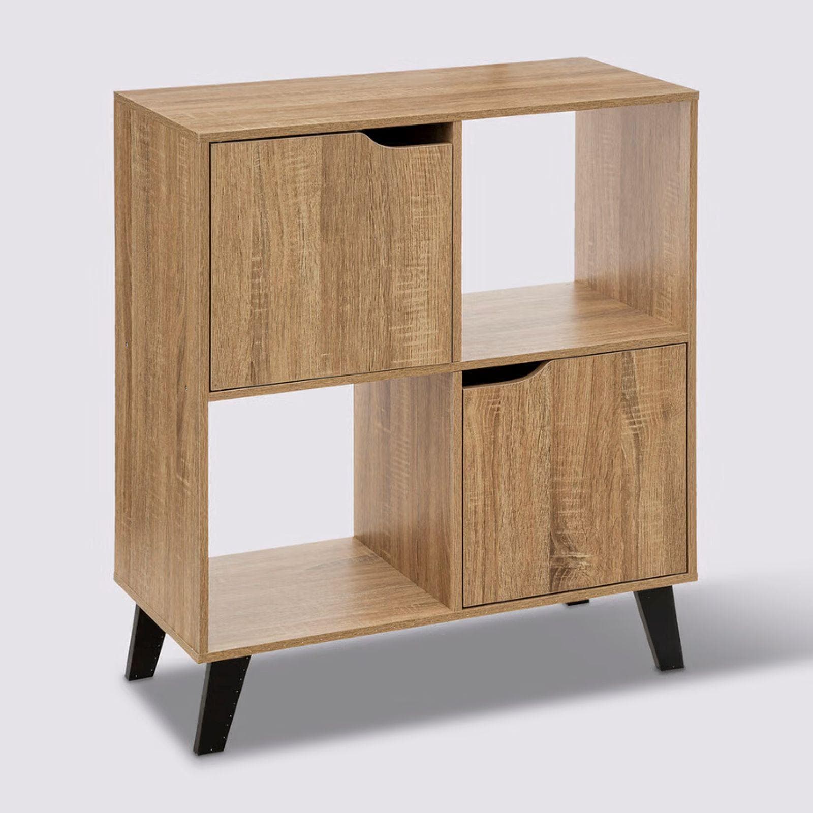 Libreria bassa 68x80h cm in legno effetto rovere naturale con 2 ante e gambe nero - Bouderie