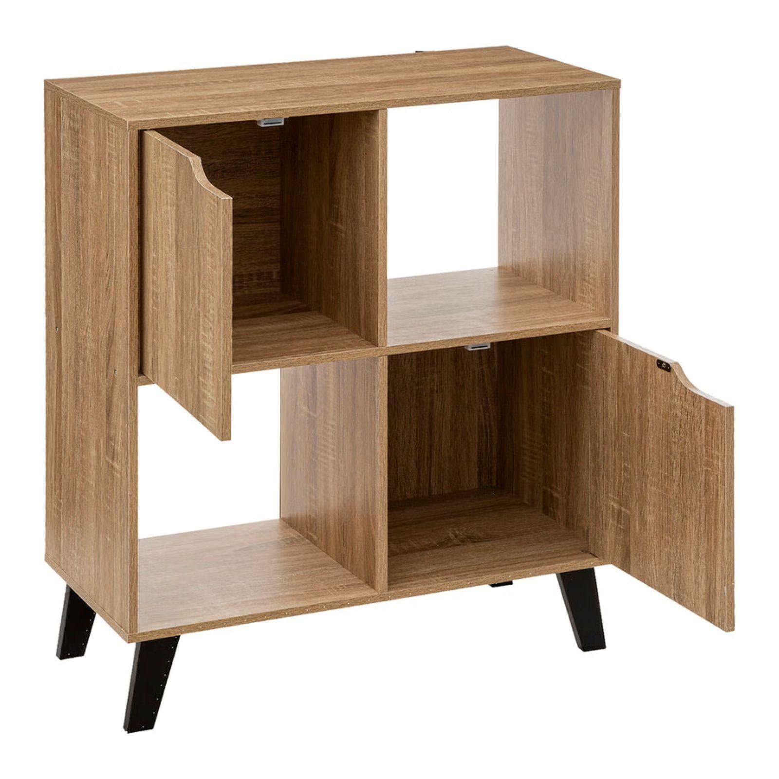 Libreria bassa 68x80h cm in legno effetto rovere naturale con 2 ante e gambe nero - Bouderie