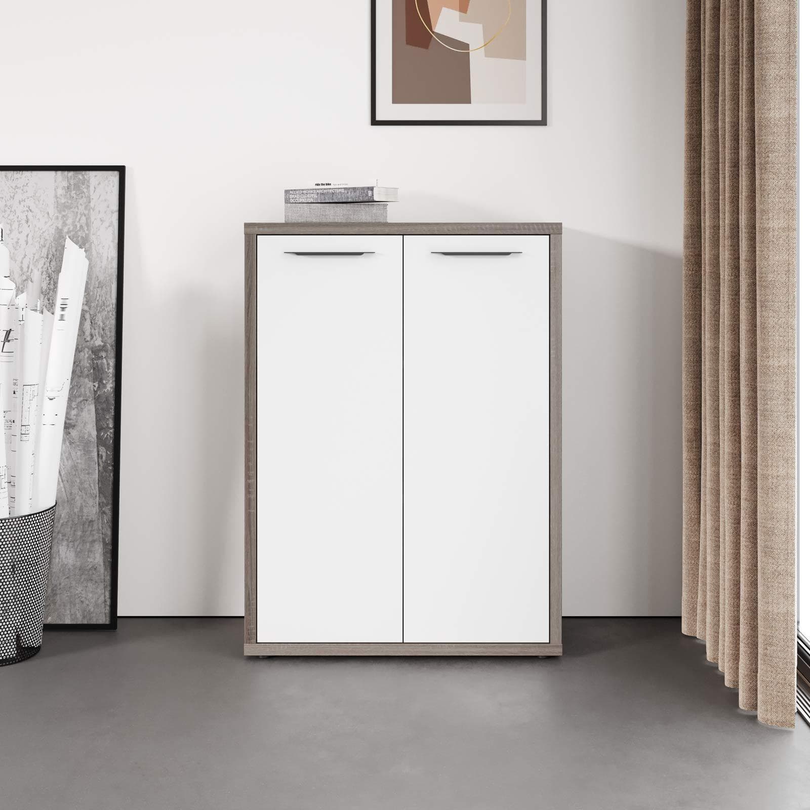 Mobile multiuso 82x112h cm rovere tartufo con 2 ante bianco lucido - Homely office