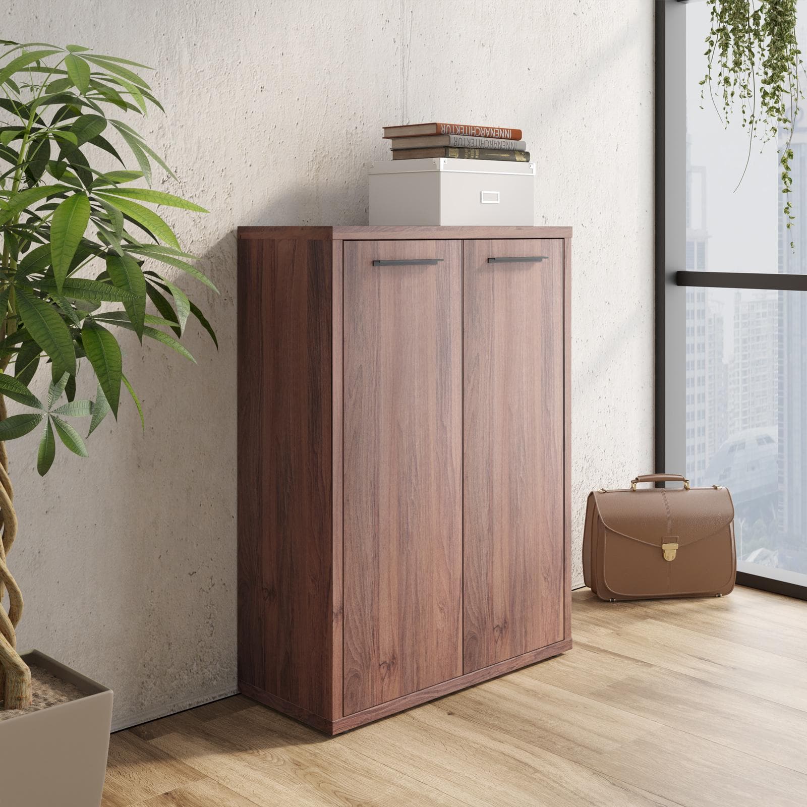 Mobile multiuso 80x112h cm noce brera con 2 ante - Historic brown