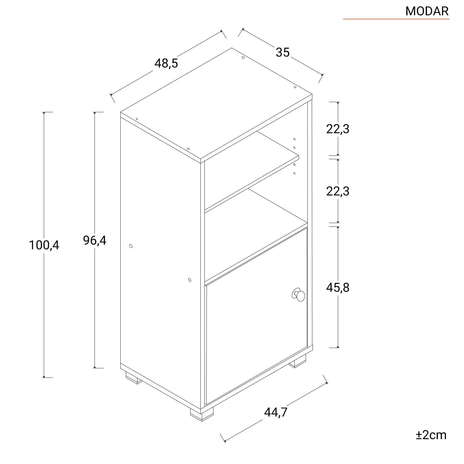 Mobile modulare 49x100 cm bianca con ripiano regolabile e anta reversibile - Modar