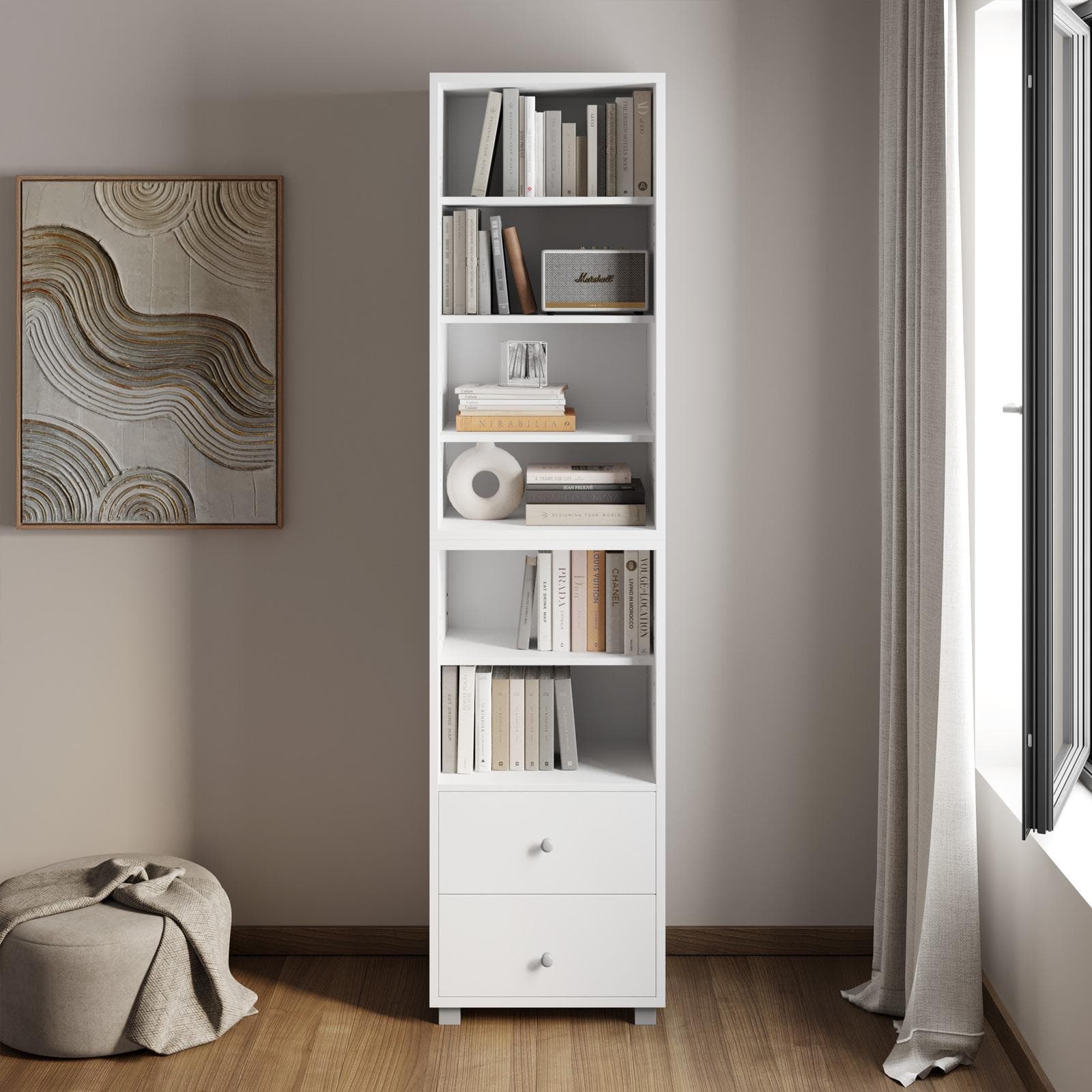 Libreria modulare 49x197h cm bianco con 2 cassetti - Modar