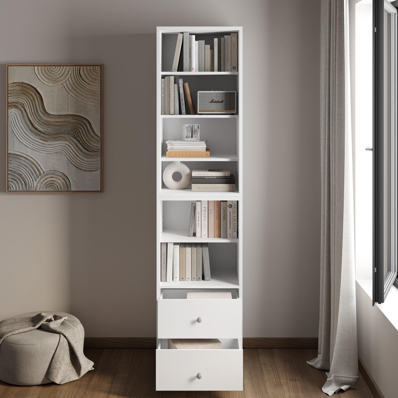 Libreria modulare 49x197h cm bianco con 2 cassetti - Modar