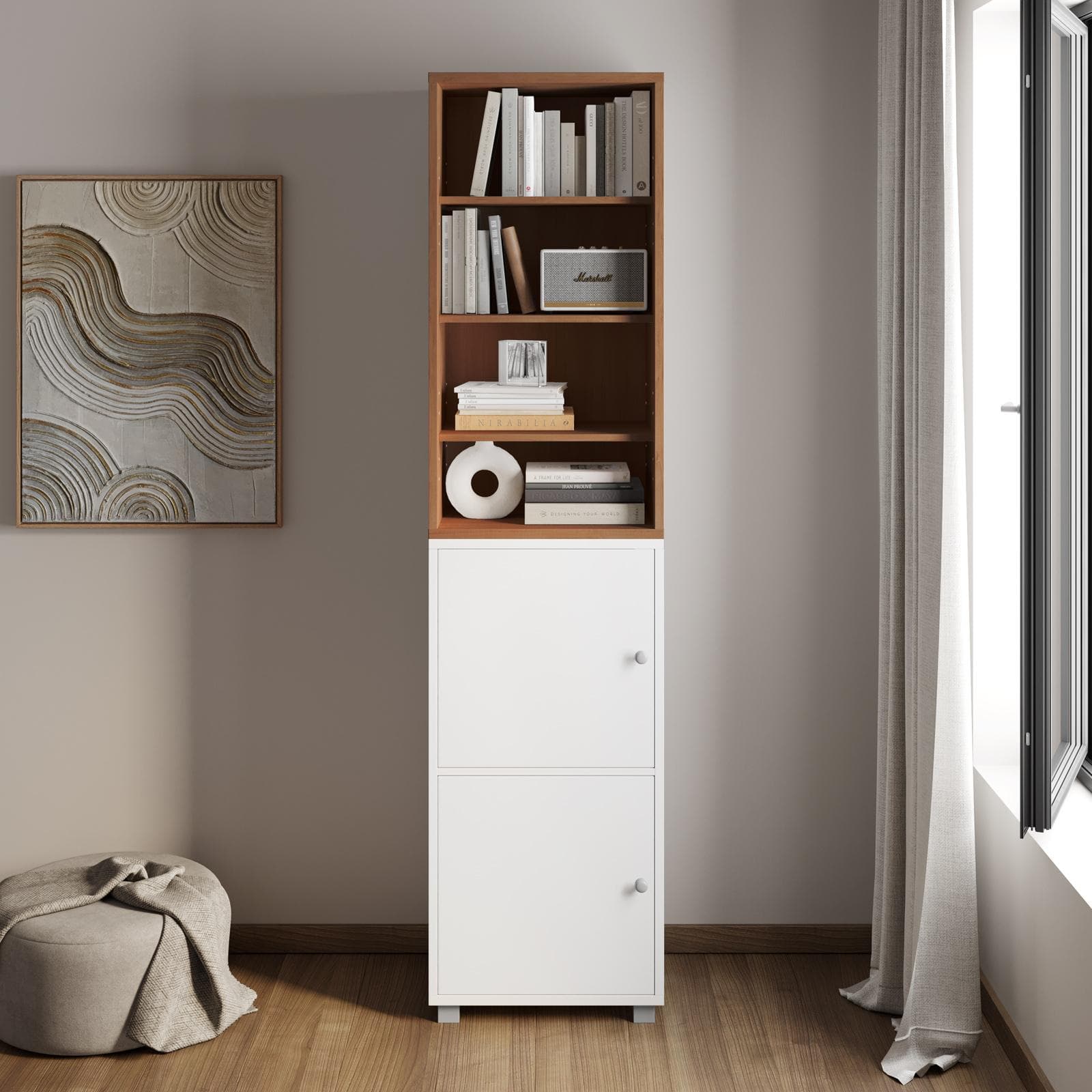 Libreria modulare 49x197h cm effetto ciliegio con 2 ante bianche - Modar