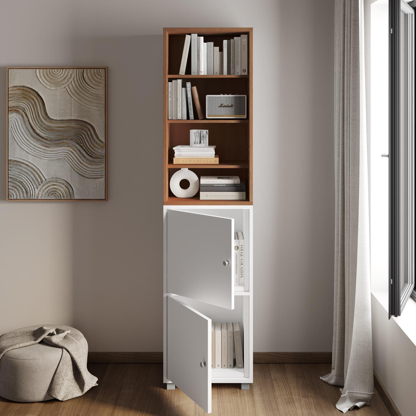Libreria modulare 49x197h cm effetto ciliegio con 2 ante bianche - Modar