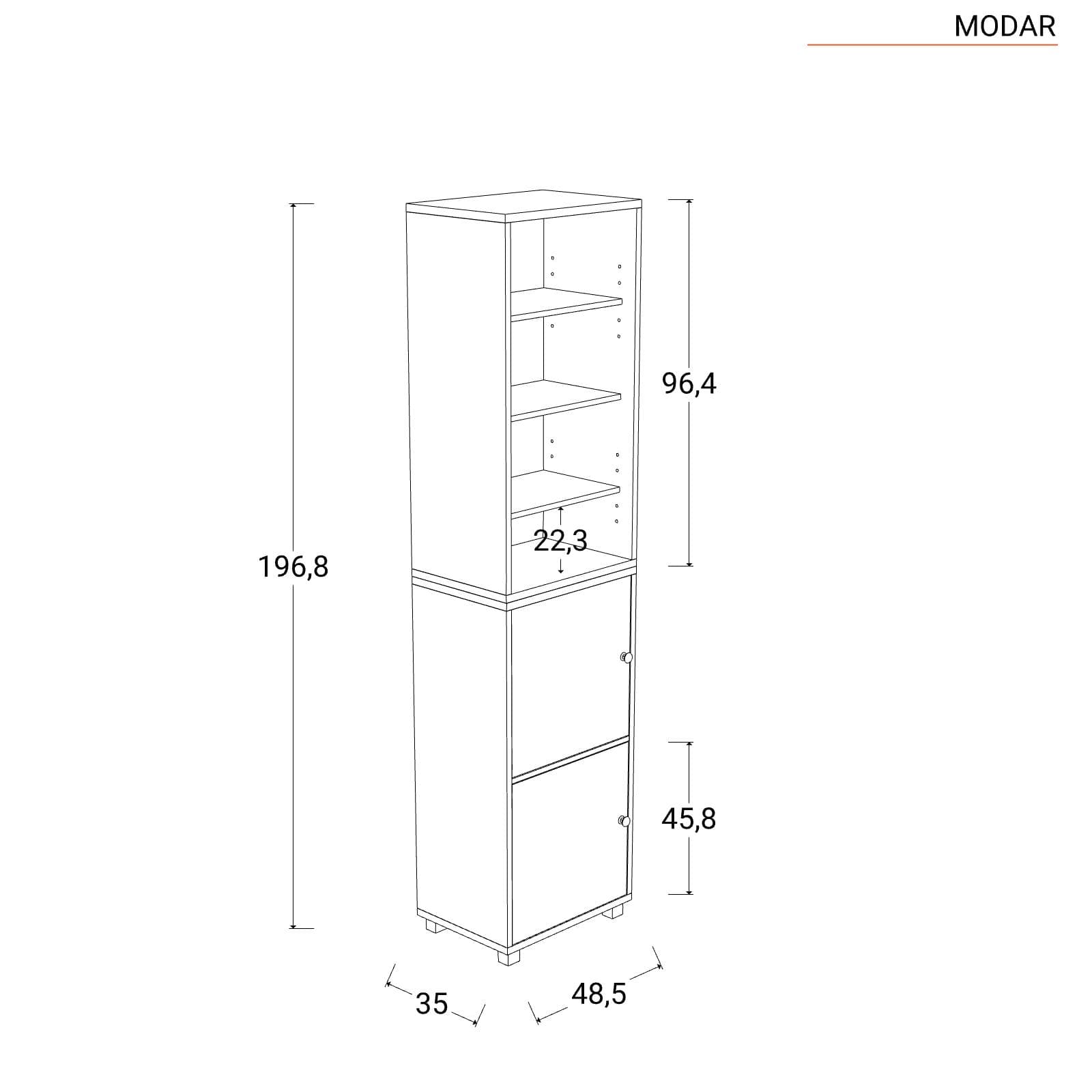 Libreria modulare 49x197h cm effetto ciliegio con 2 ante bianche - Modar