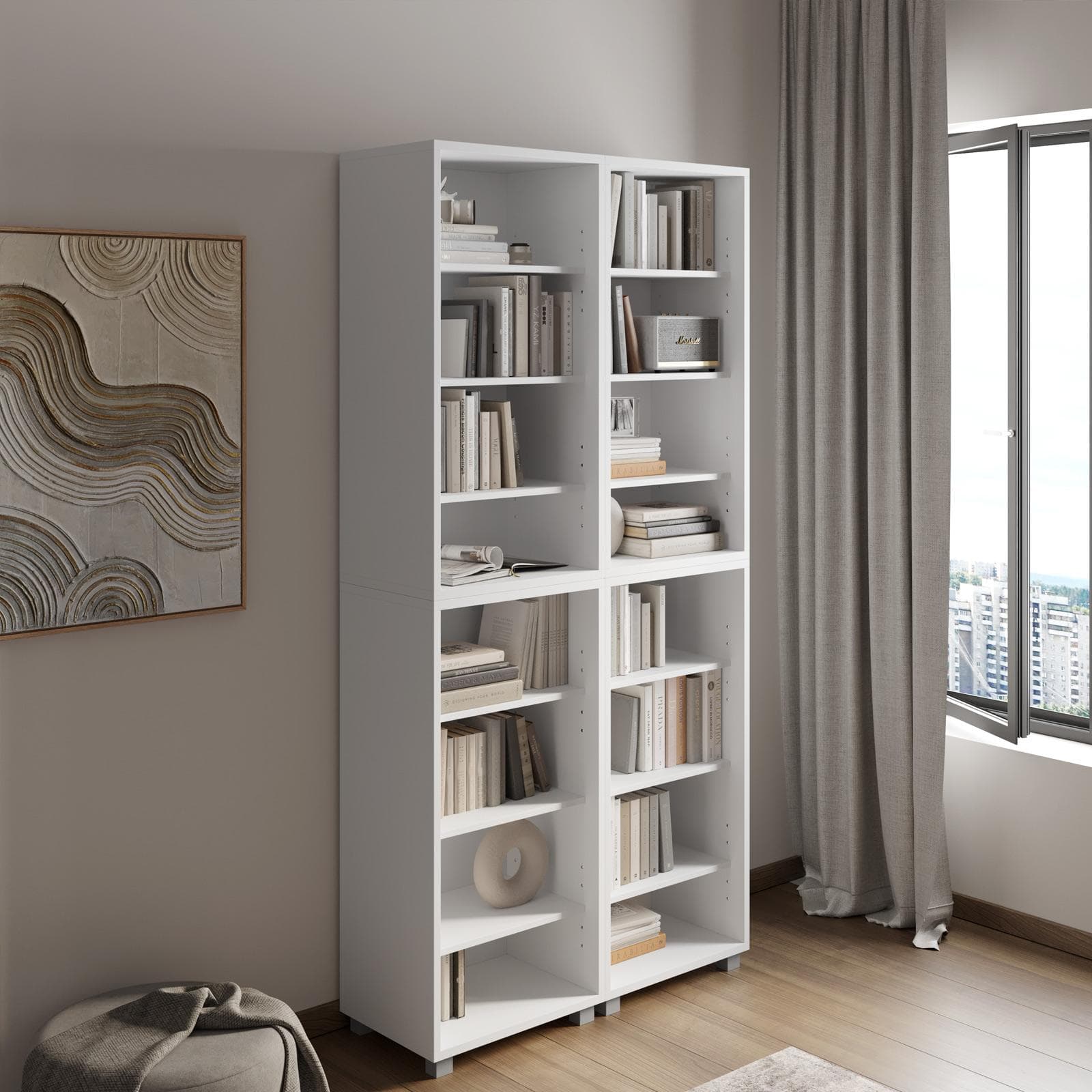 Libreria modulare 97x197h cm bianco con 14 ripiani regolabili - Modar