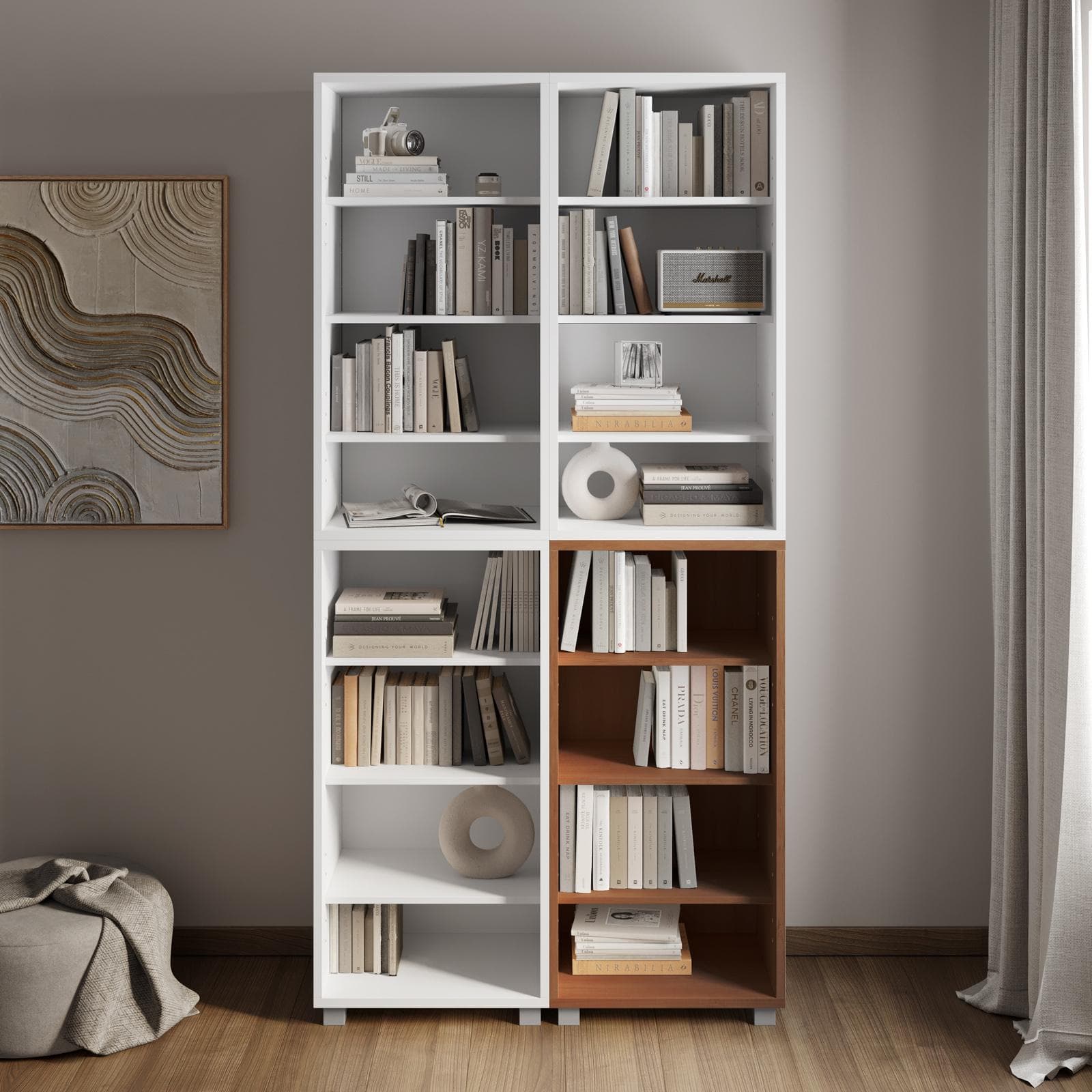 Libreria modulare 97x197h cm bianco con 3 ripiani effetto ciliegio - Modar