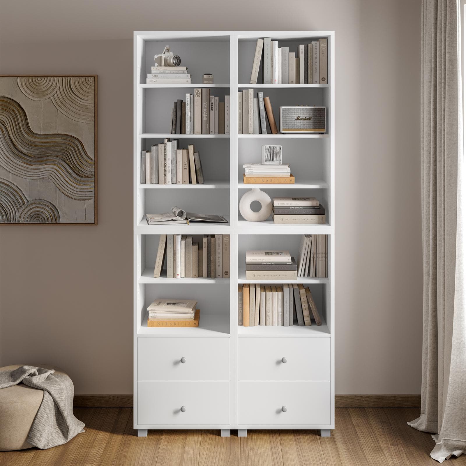 Libreria modulare 97x197h cm bianco con 4 cassetti - Modar