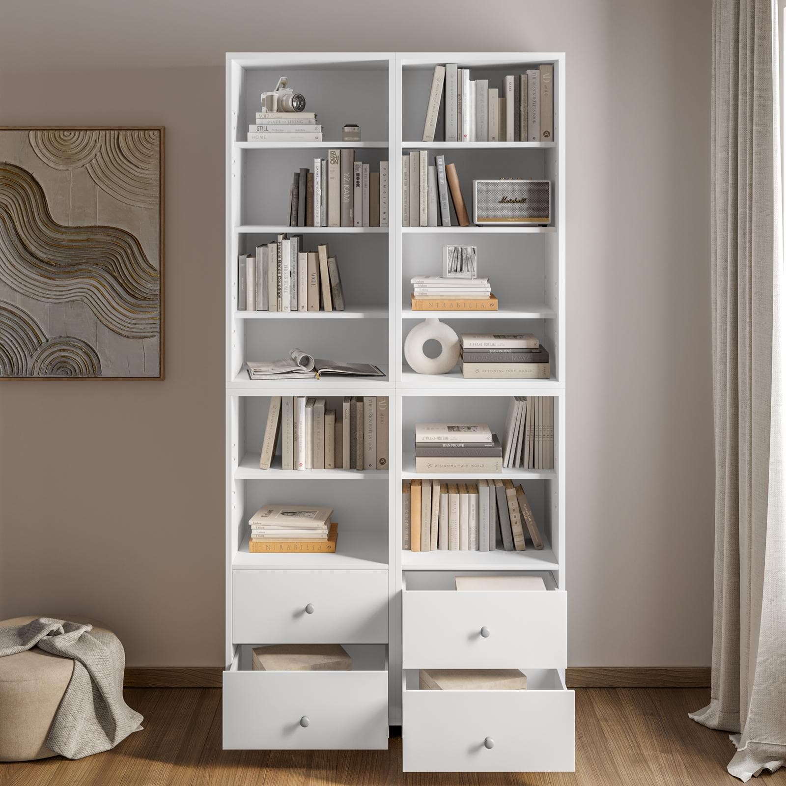 Libreria modulare 97x197h cm bianco con 4 cassetti - Modar
