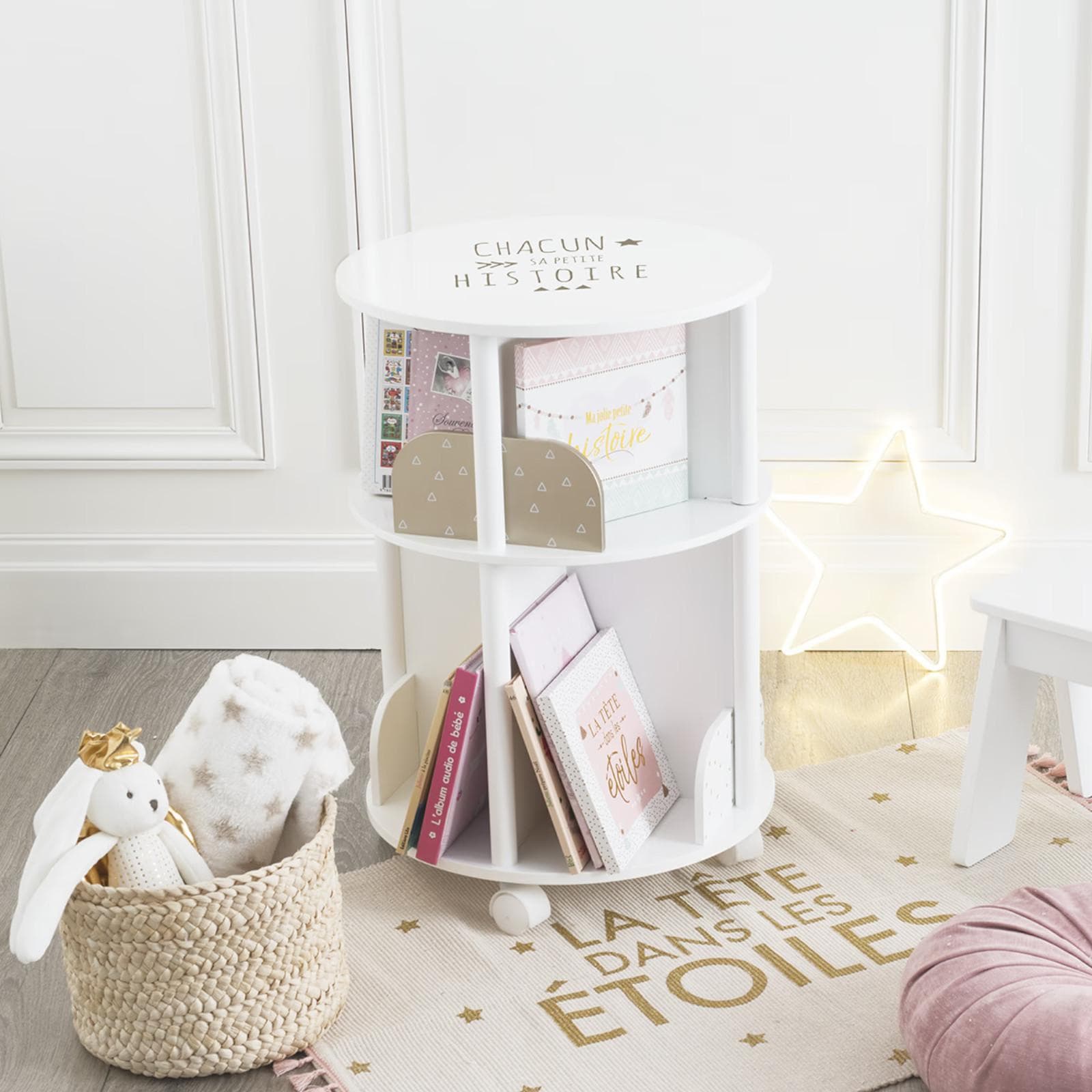 Libreria per bambini con ruote D 40 cm in legno bianco e rosa - Kids