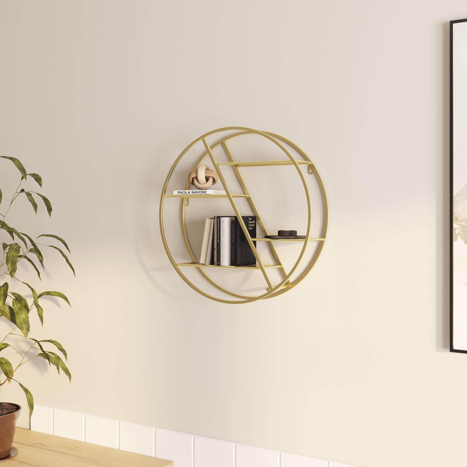 Libreria sospesa rotonda 50 cm in metallo oro - Shima