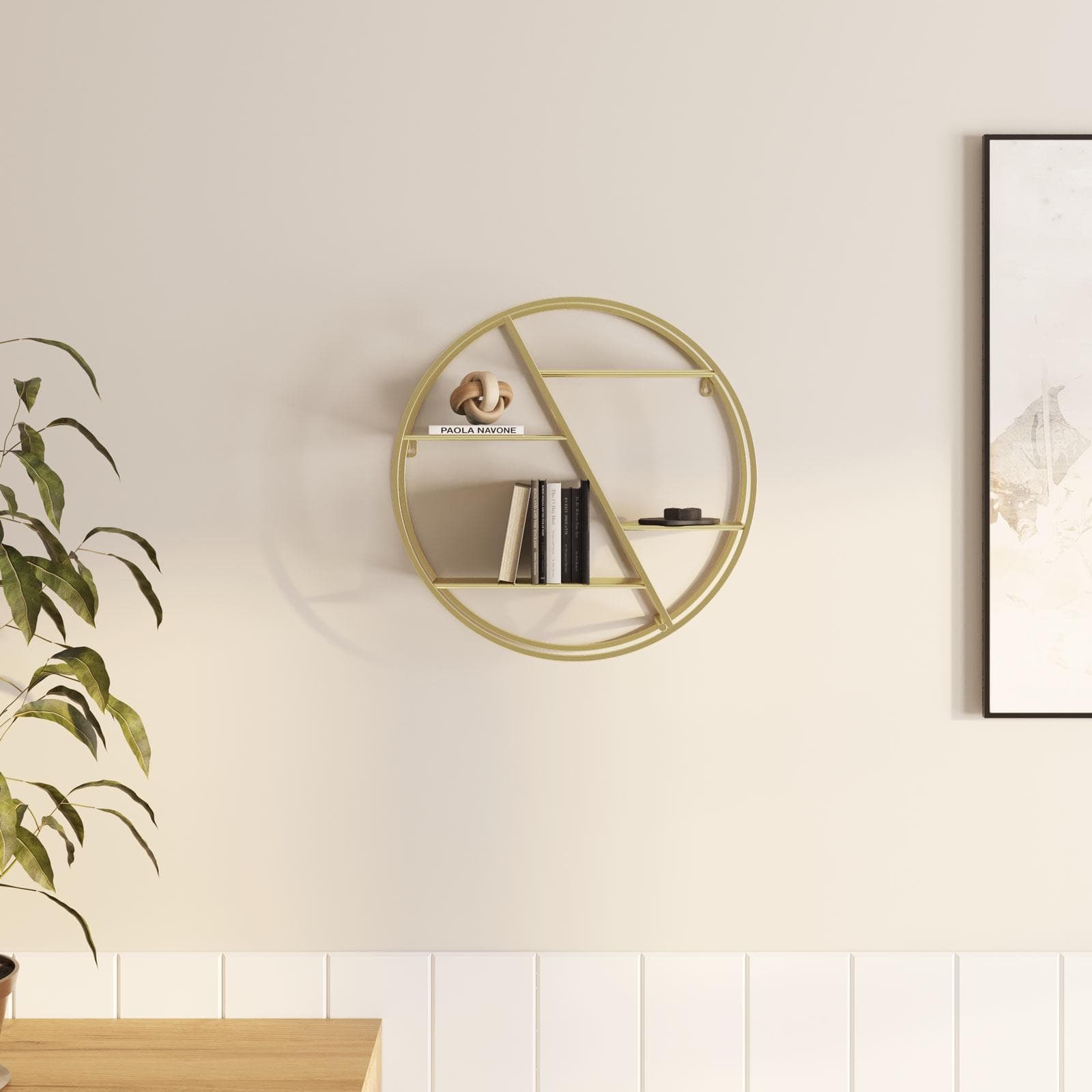 Libreria sospesa rotonda 50 cm in metallo oro - Shima