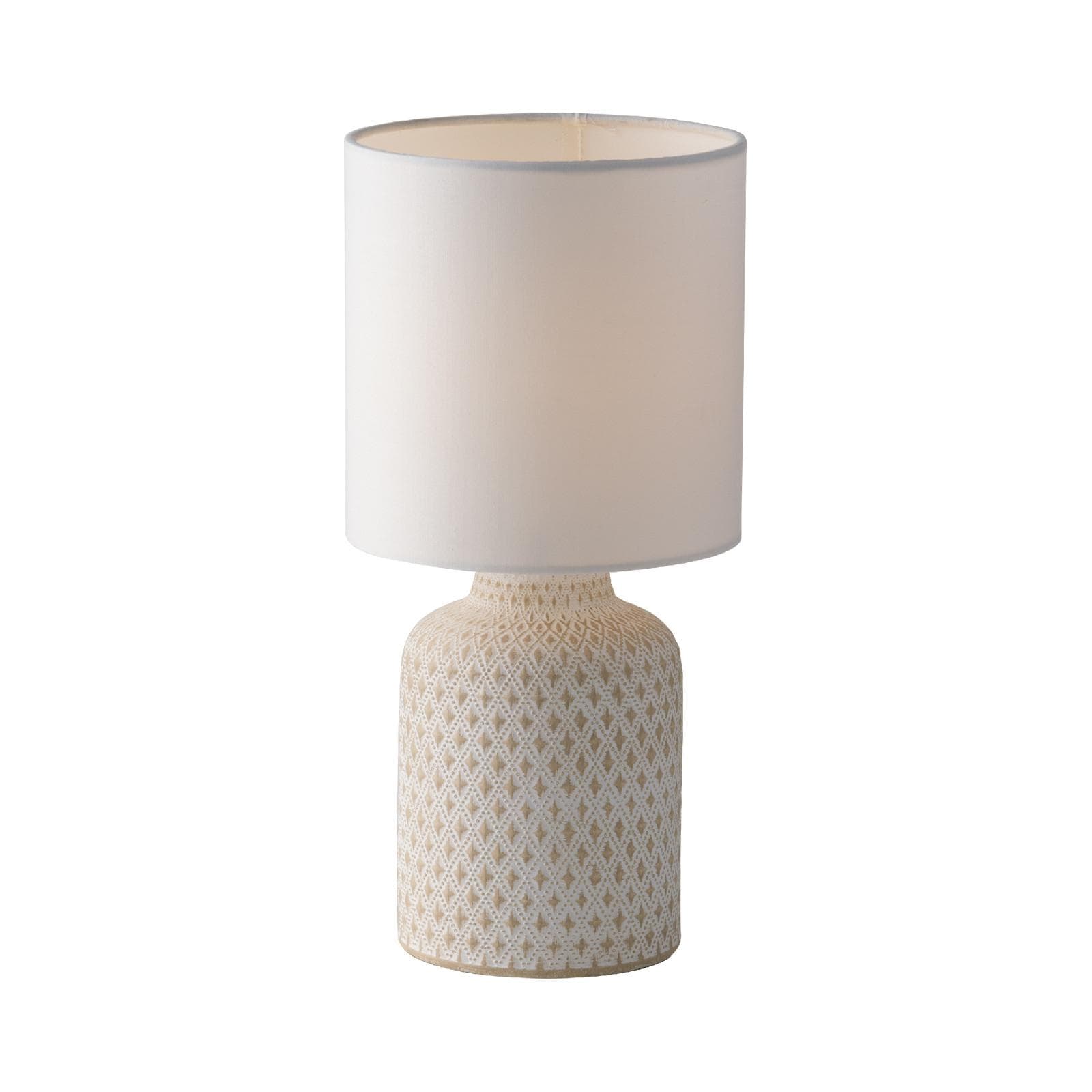 Lume 15x32 cm in ceramica bianco e paralume in tessuto