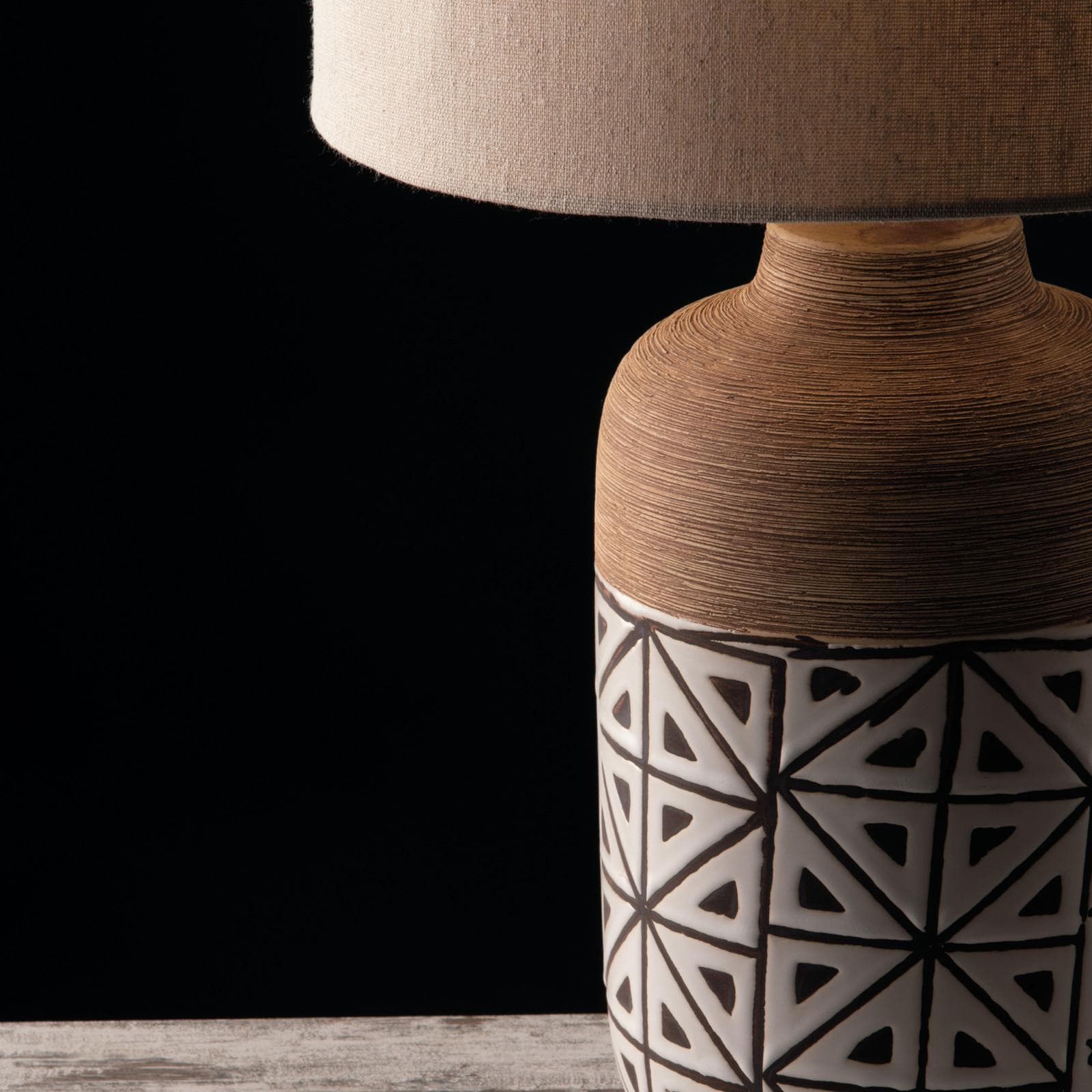 Lume 22x41 cm in ceramica marrone e paralume in tessuto