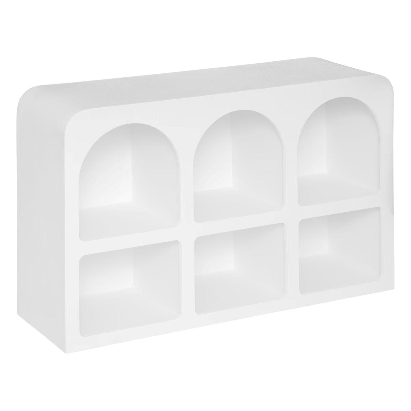 Madia 110x72h cm in legno effetto pietra bianco con 6 ripiani - Taisha