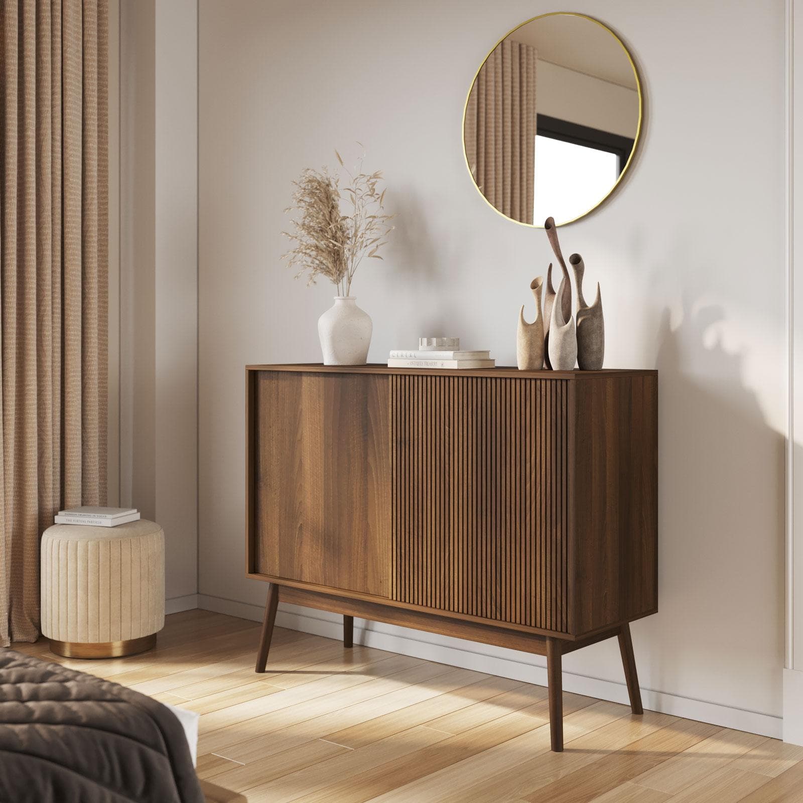 Madia 115x90h cm effetto legno noce con 2 ante scorrevoli - Monsieur