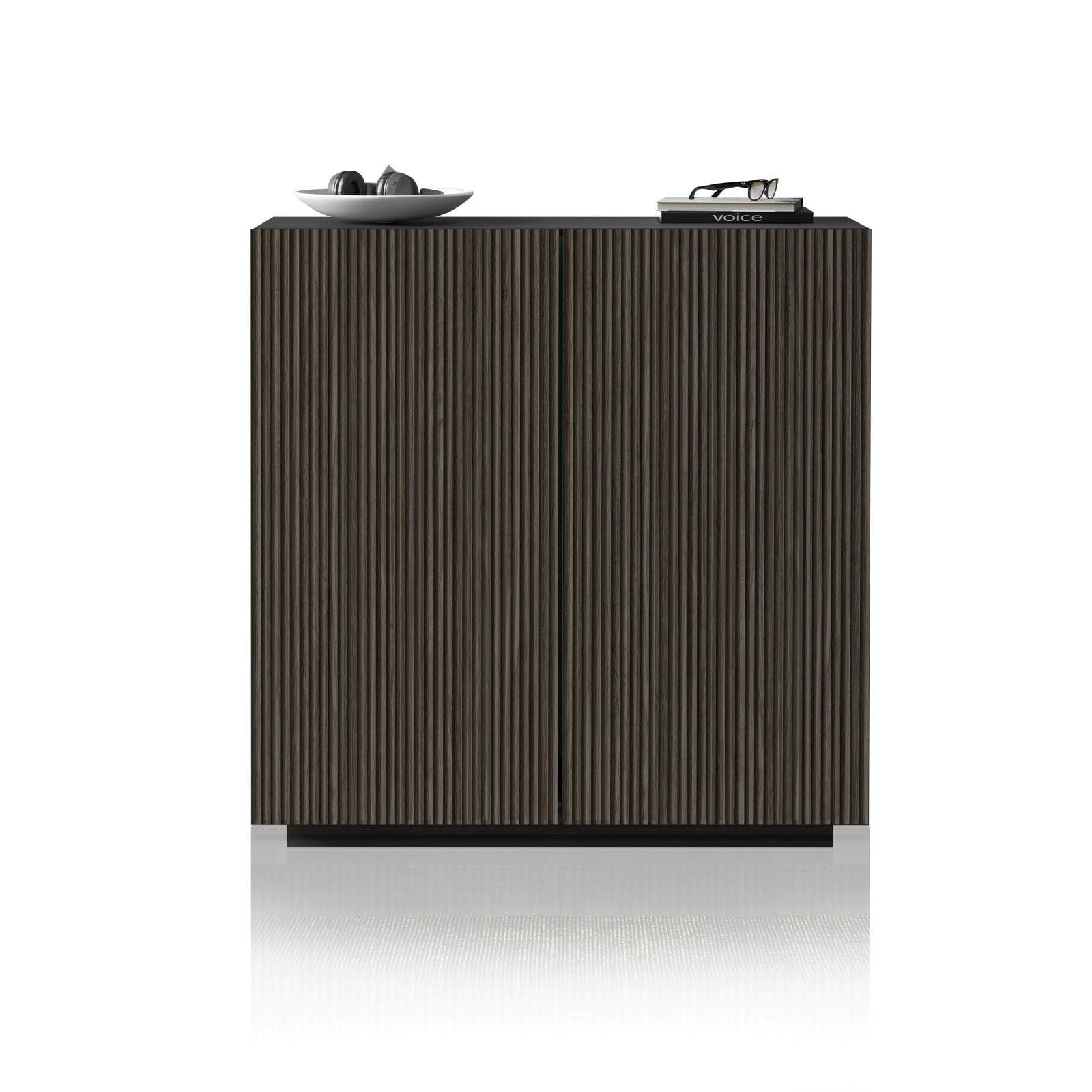 Credenza 120x126h cm antracite opaco con 2 ante effetto legno scuro cannettato - Roots
