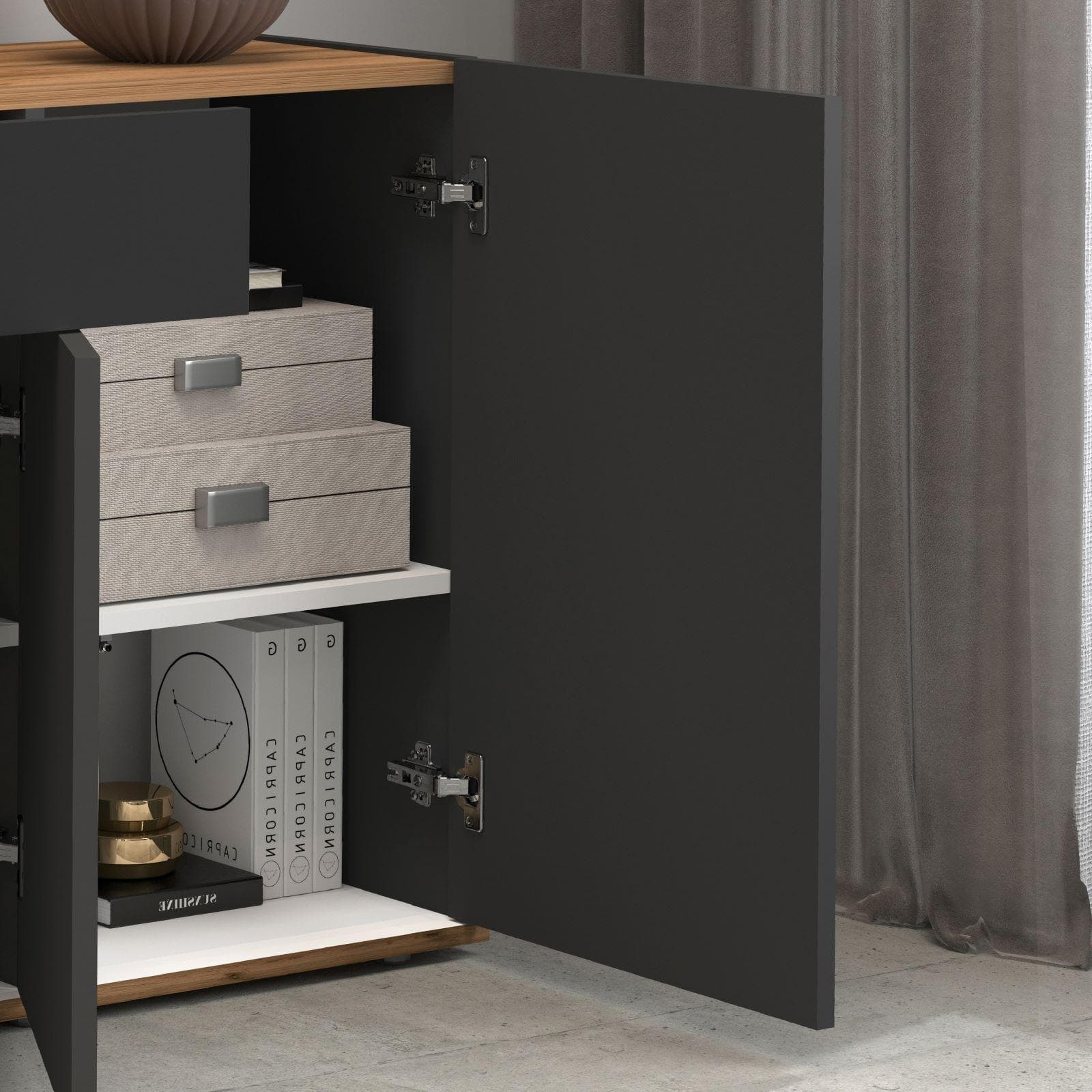 Madia 120x70h cm antracite opaco top rovere wotan con 3 ante 1 cassetto - Loira