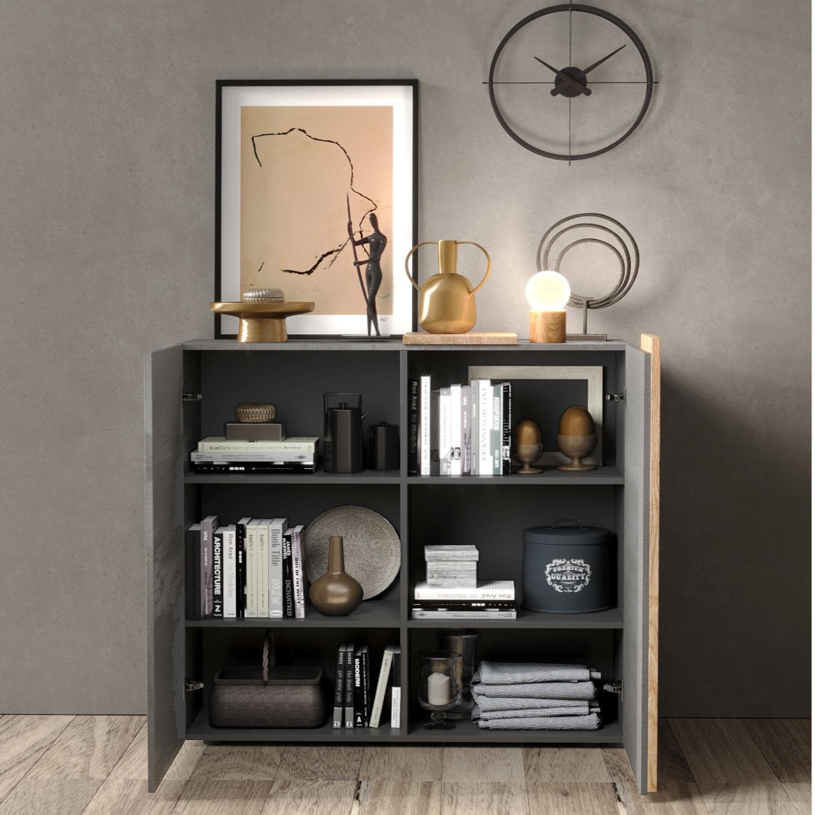 Madia 121 cm con due ante titanio e rovere cadiz - Kendra