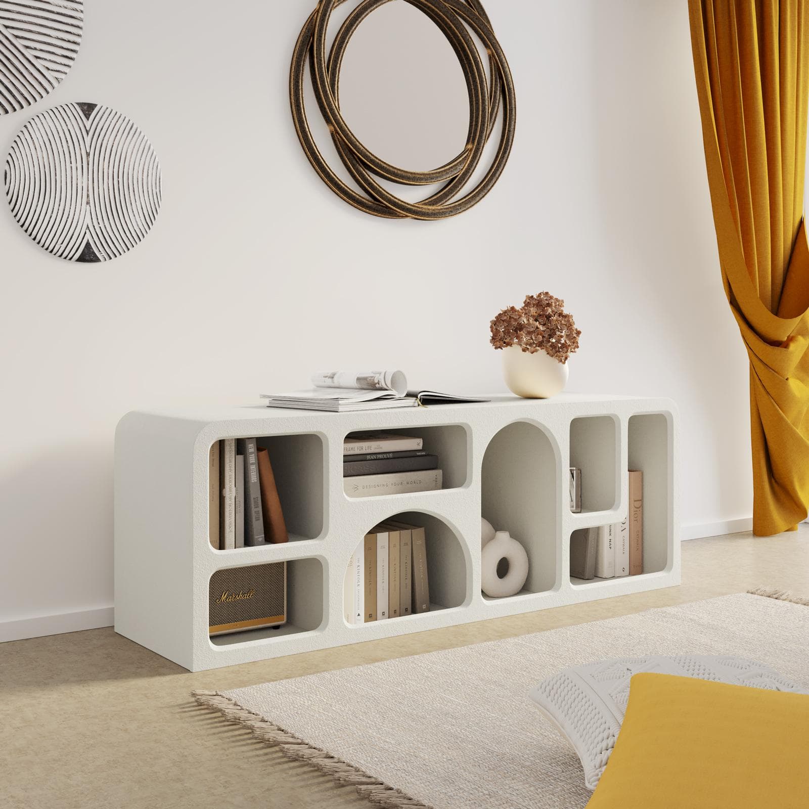 Porta tv 130x50h cm beige effetto pietra - Hermosa