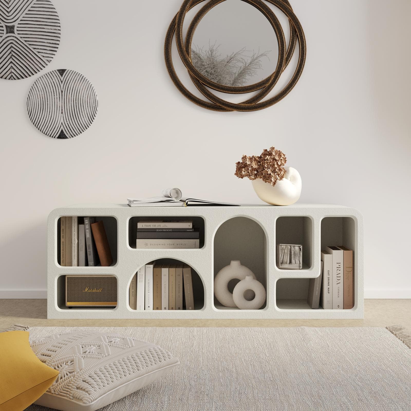 Porta tv 130x50h cm beige effetto pietra - Hermosa