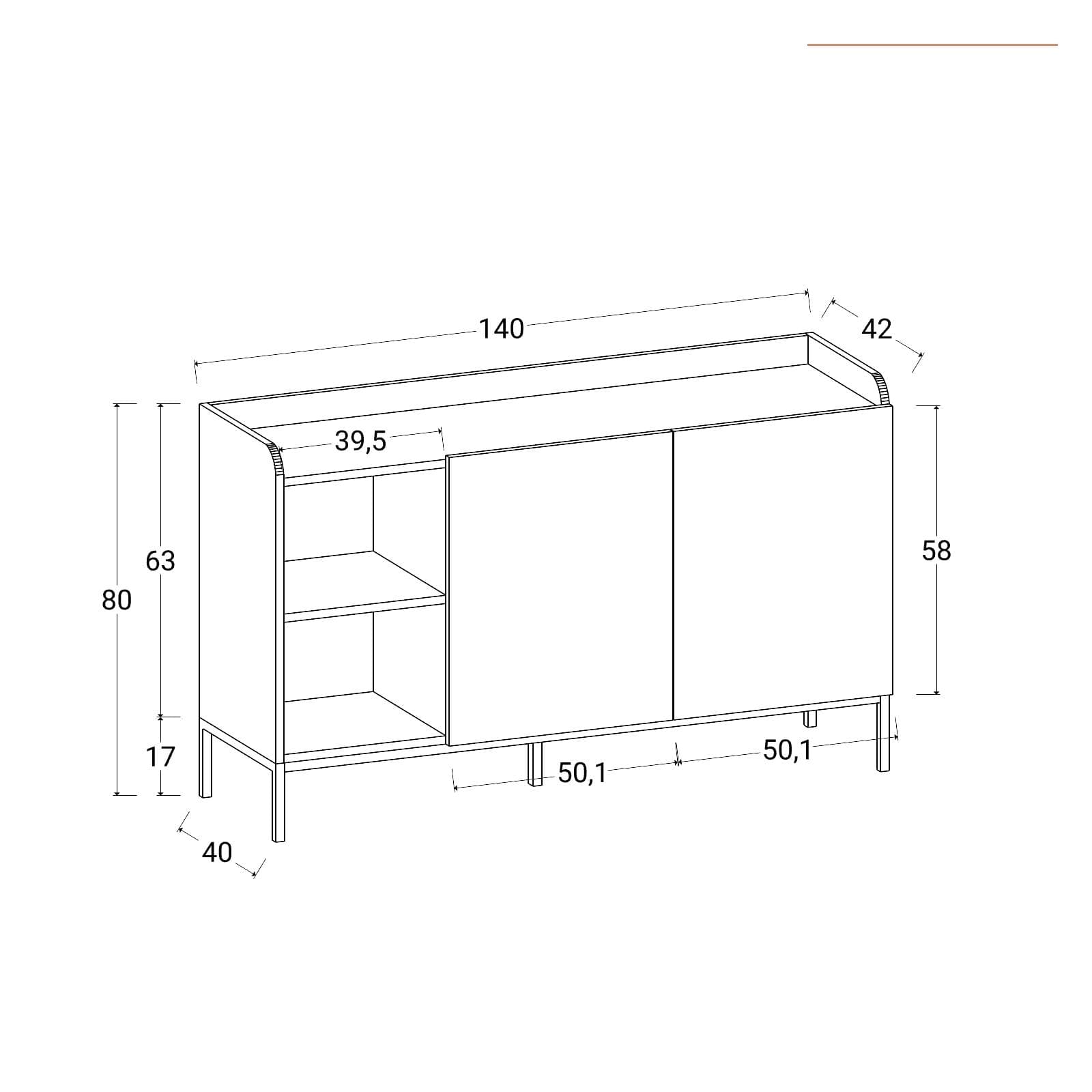 Madia 140x80h cm blu con 2 ante e 2 vani a giorno e gambe in metallo nero - Jewel
