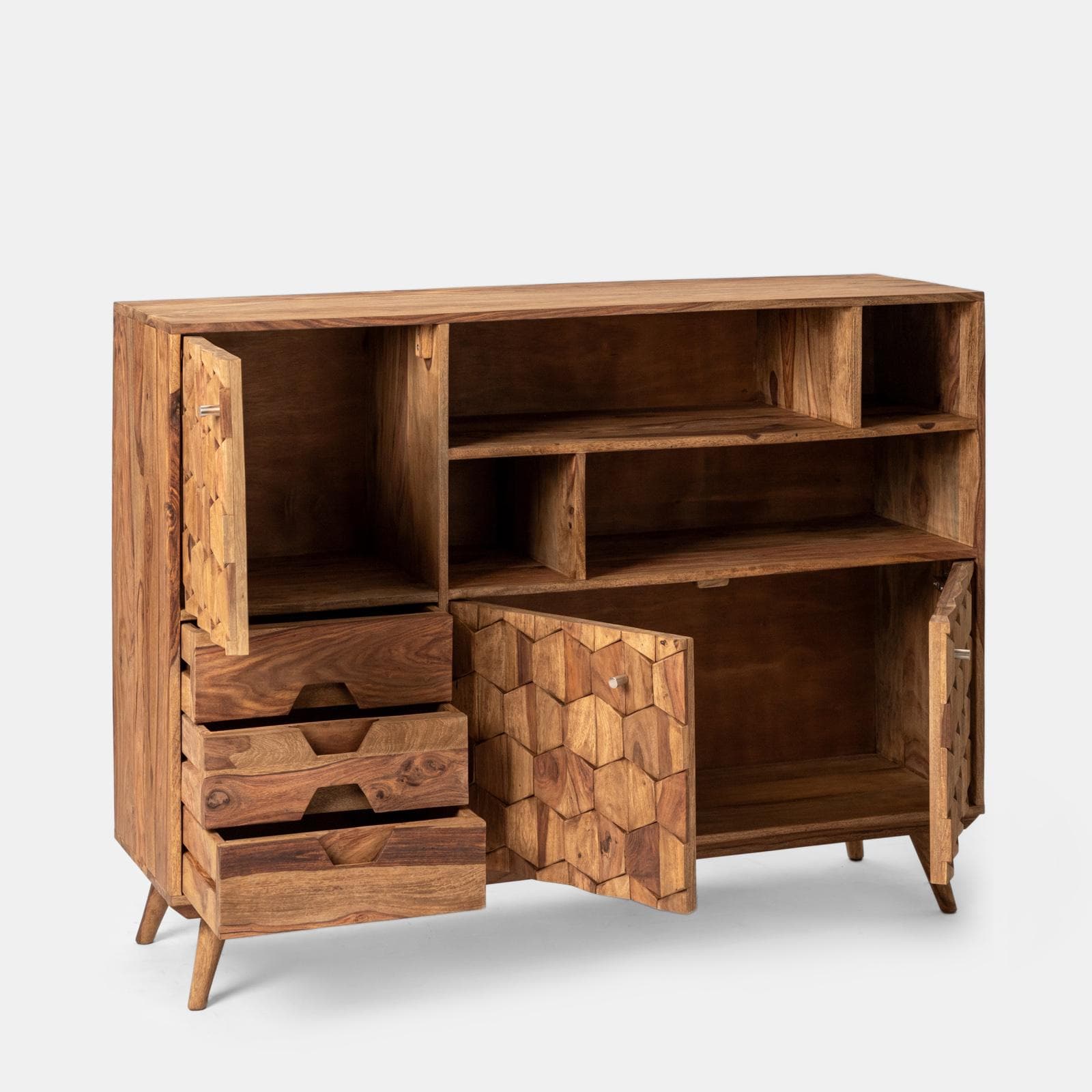 Madia 143x107h in legno con 3 ante e 3 cassetti - Freia Sheesham