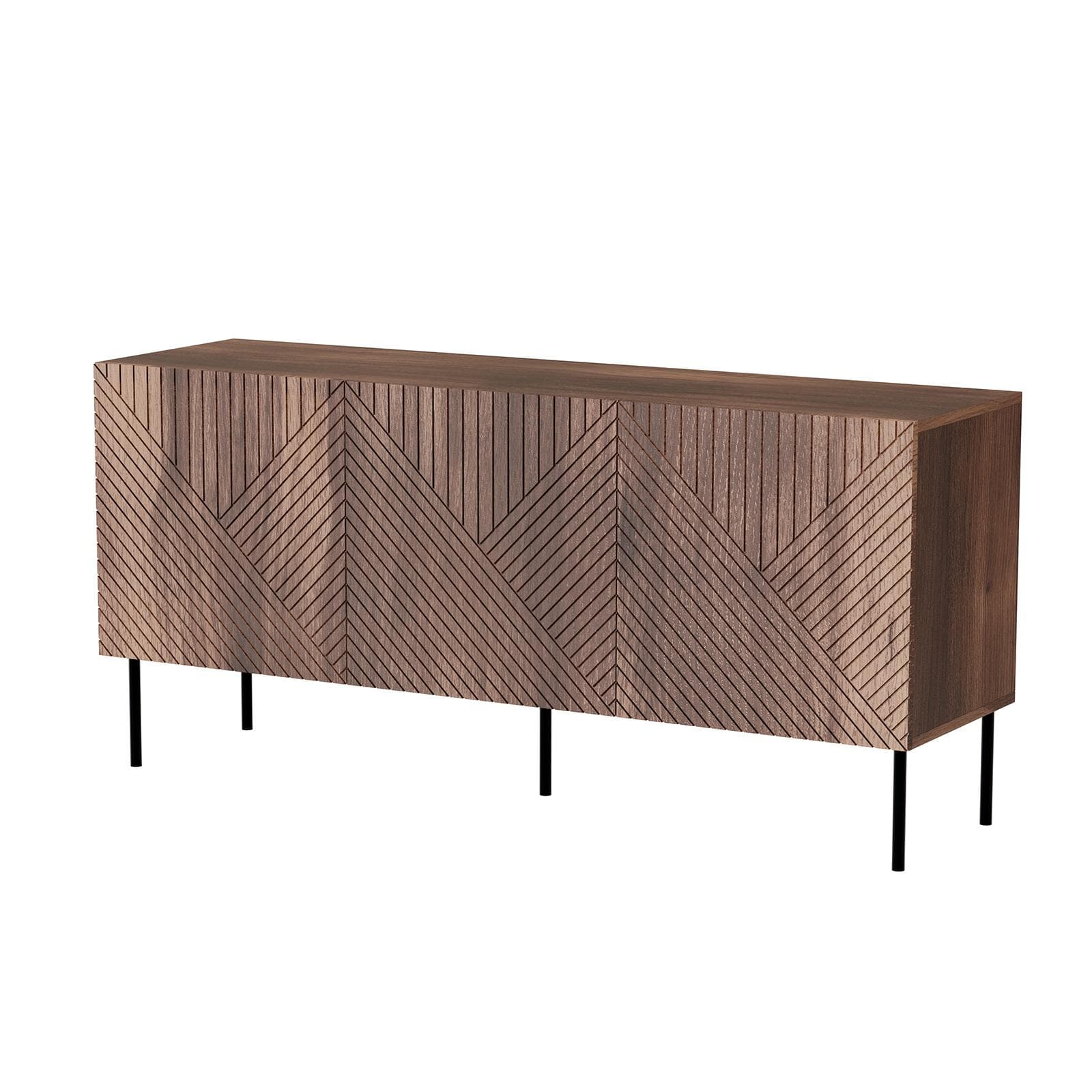 Madia 150x70h cm in legno noce con disegni geometrici e gambe nere - Olsen