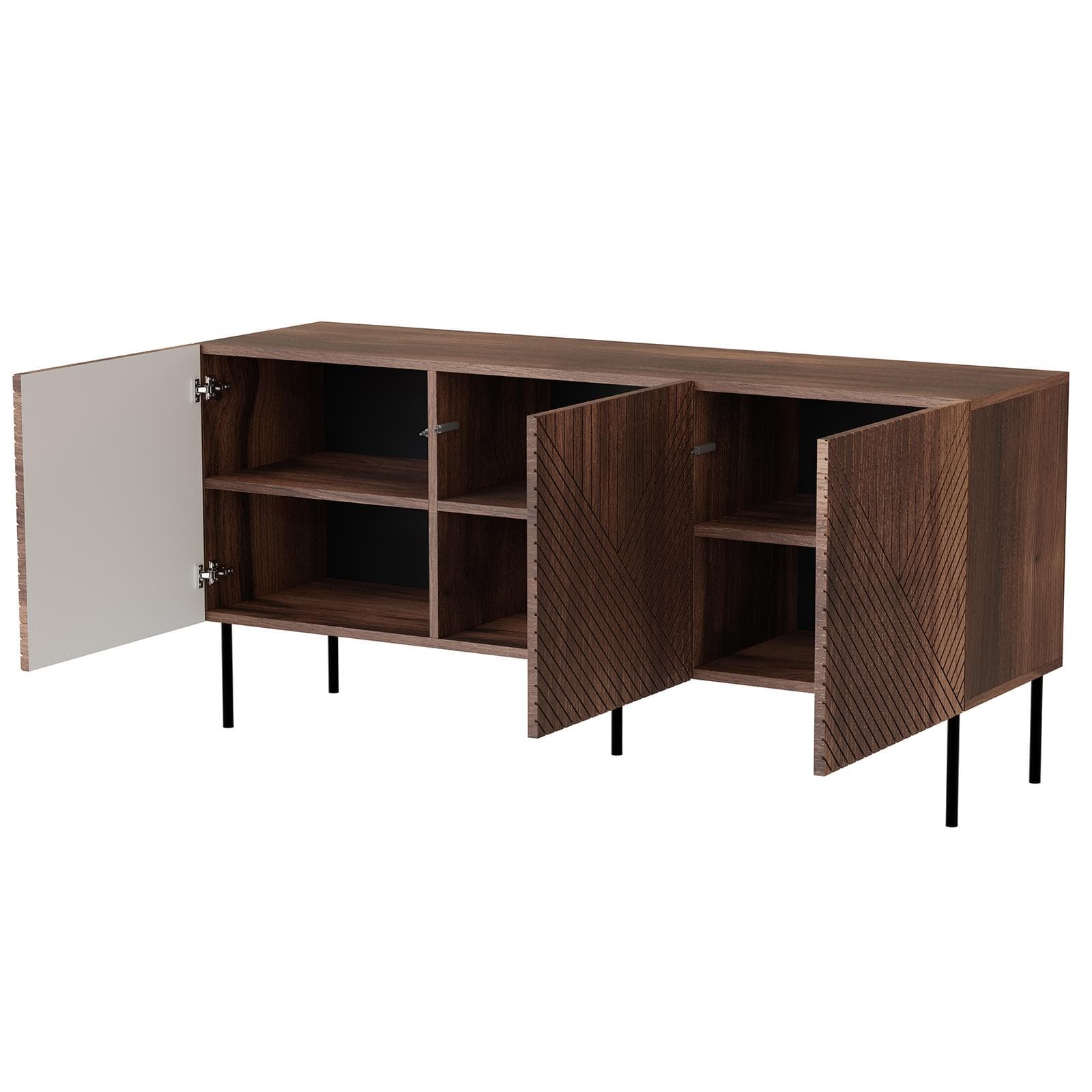 Madia 150x70h cm in legno noce con disegni geometrici e gambe nere - Olsen