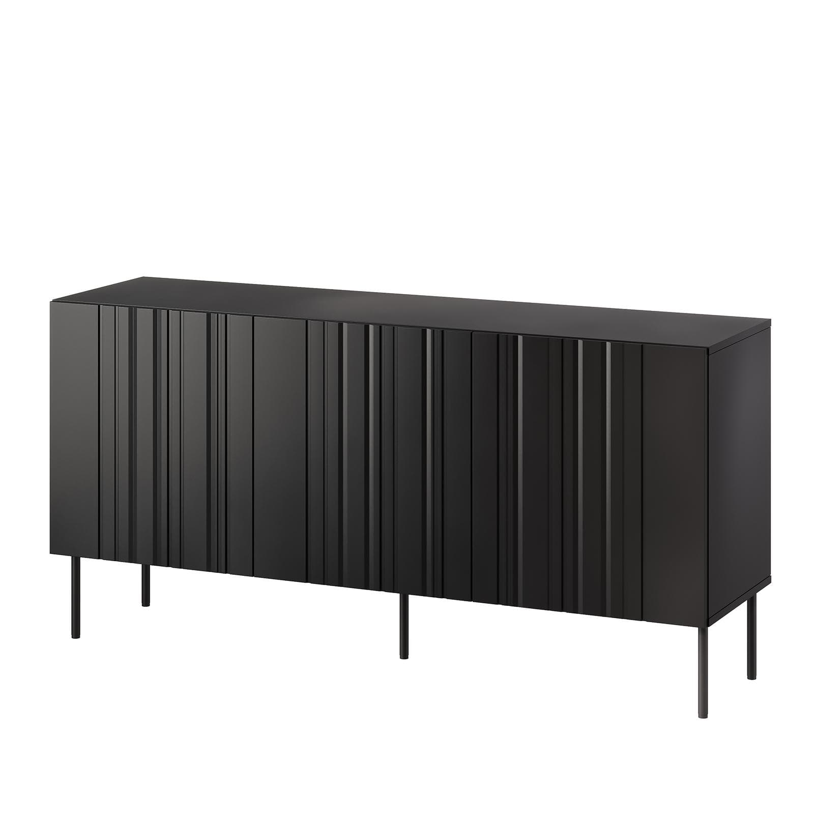 Madia 150x75h cm nero cannettato alternato con 3 ante e piadi in metallo finitura opaca - Gladys