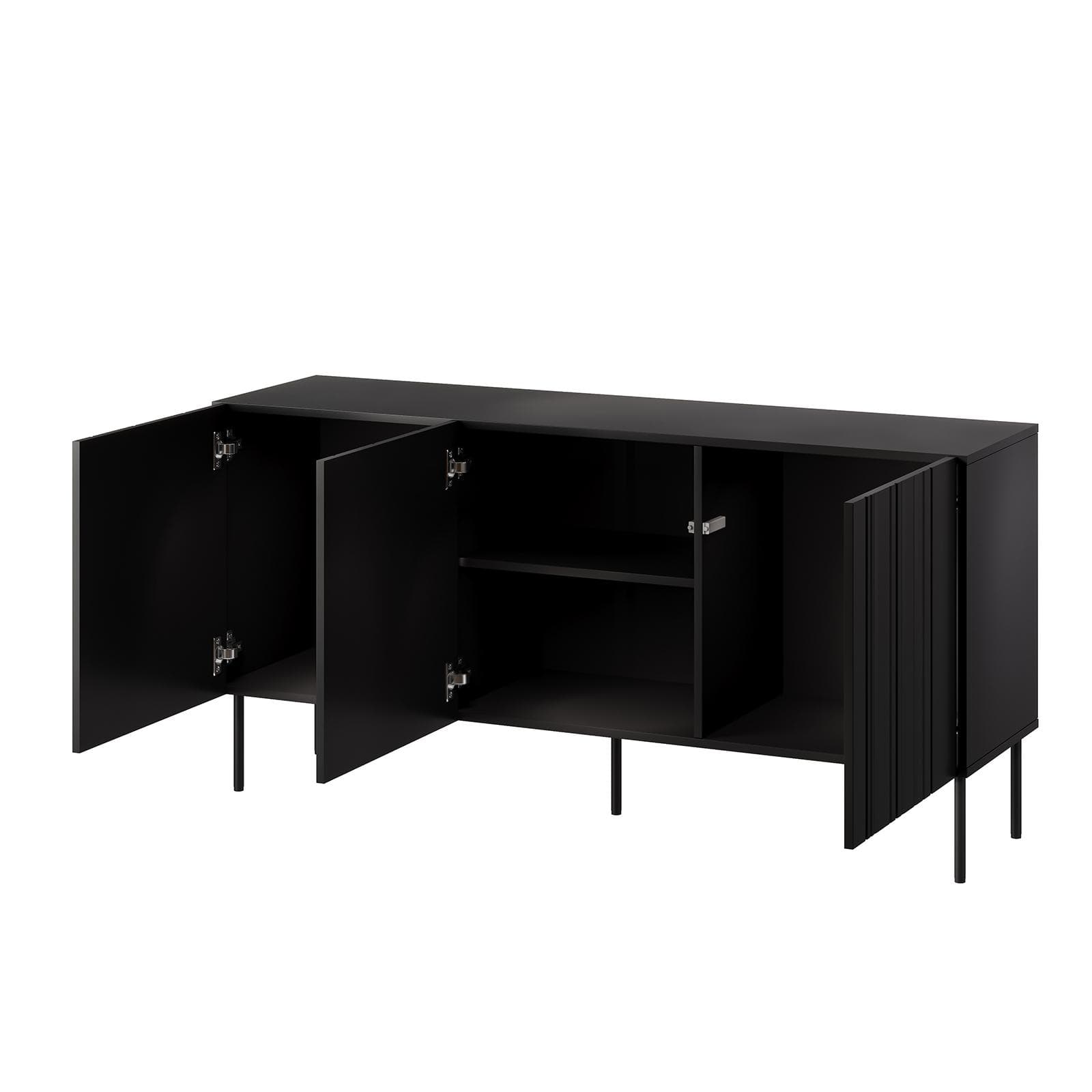 Madia 150x75h cm nero cannettato alternato con 3 ante e piadi in metallo finitura opaca - Gladys